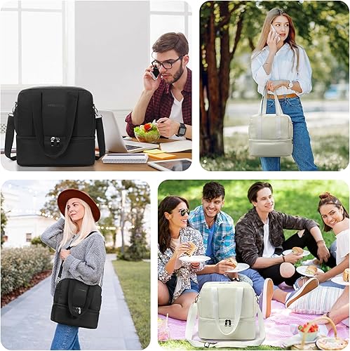 Miniatura 4 de Bolsas de almuerzo aisladas para mujeres y hombres, lonchera aislada de doble cubierta, bolsa térmica reutilizable a prueba de fugas, kit de