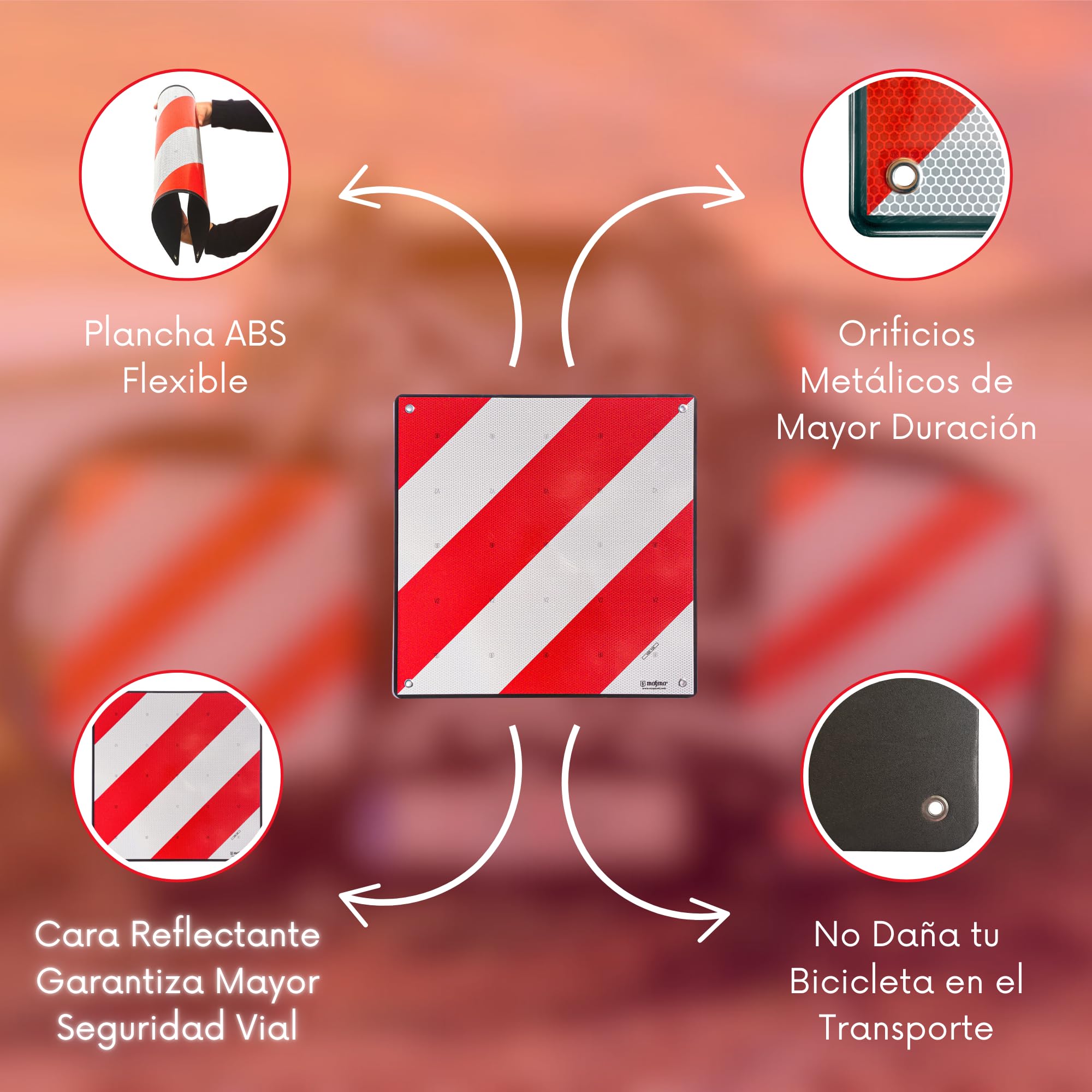 Placa V-20 Homologada Flexible para Portabicicletas | Señal V-20 Homologada Indicadora de Carga Saliente | Cartel V-20 Homologada DGT