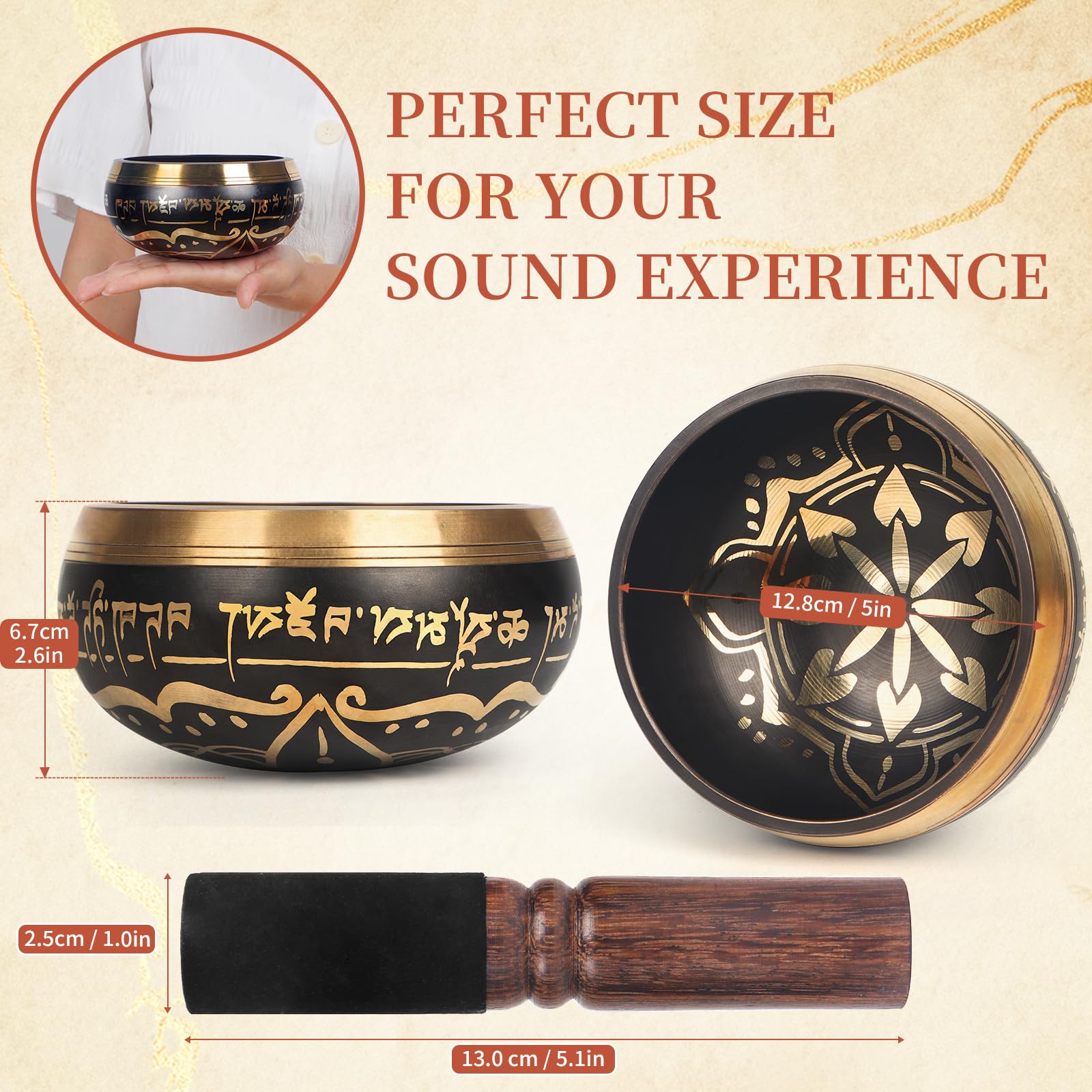 AKLOT Campana tibetana per meditazione fatta a mano: set di campane tibetane con tono puro, ciotola da bagno con cuscino, mazzuolo, borsa per il trasporto, regalo spirituale per purificazione dei