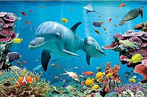 Buyartforless Póster con estampado de arrecife tropical y delfines de 36 x 24 pulgadas, diseño costero tropical del océano Buyartforless Póster con estampado de arrecife tropical y delfines de 36 x 24 pulgadas, diseño costero tropical del océano