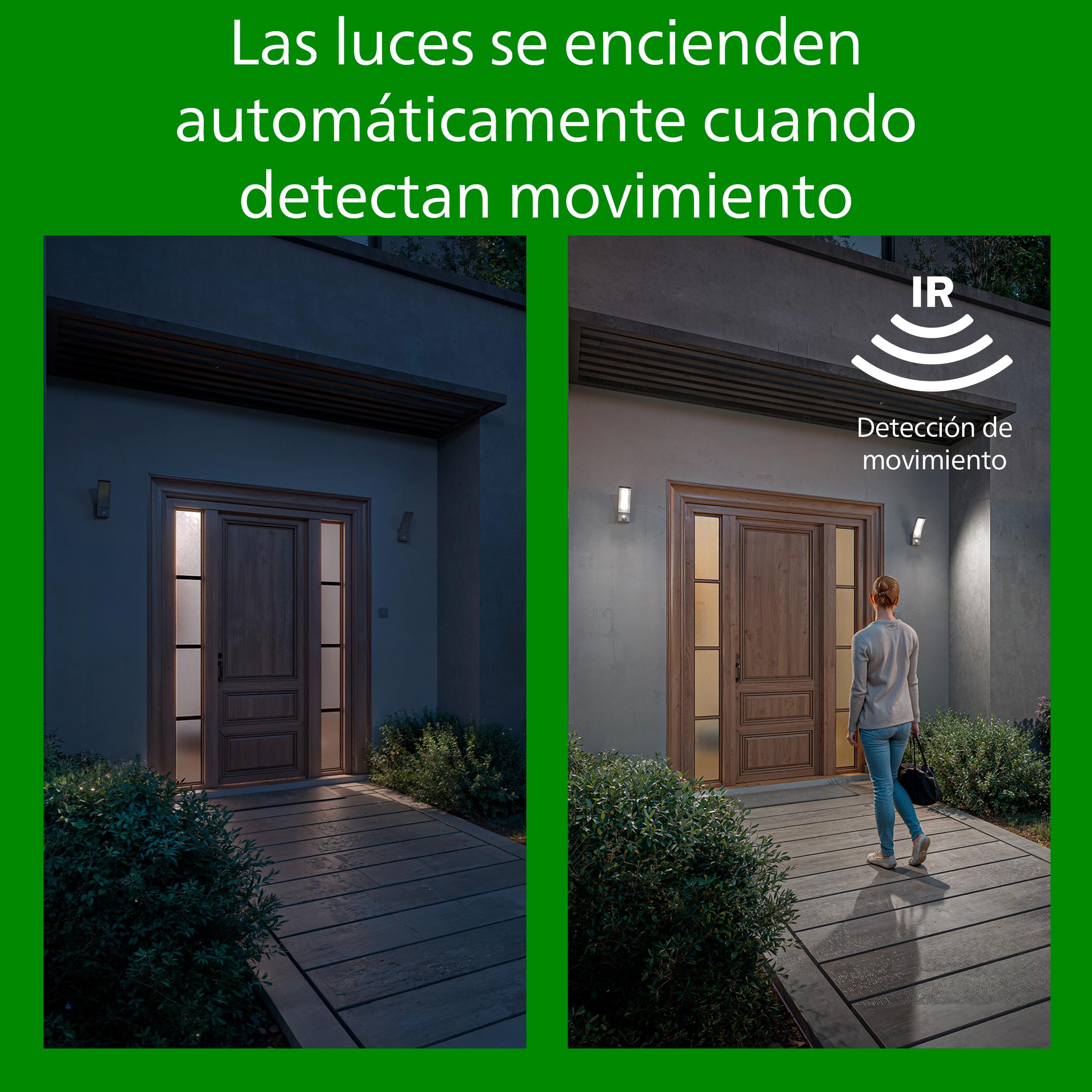 Philips - Aplique exterior de pared Philips Tyla 1.8W Luz Neutra 4000k, con sensor de movimiento y alimentación solar, protección IP44