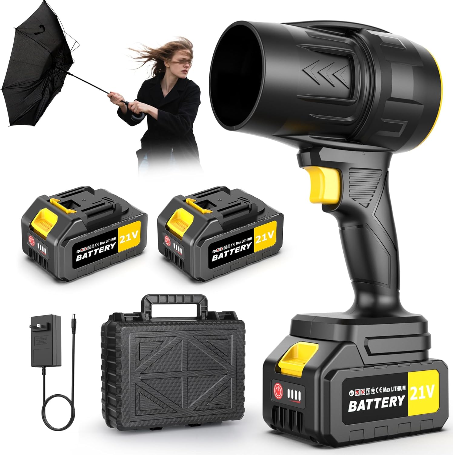 2 X 4.0Ah Battery, Handheld Leaf Blower with Storage Box and Charger, Lightweight Leaf Blower for Leaves, Courtyard Cleaning, Lawn Care, Dust, Snow