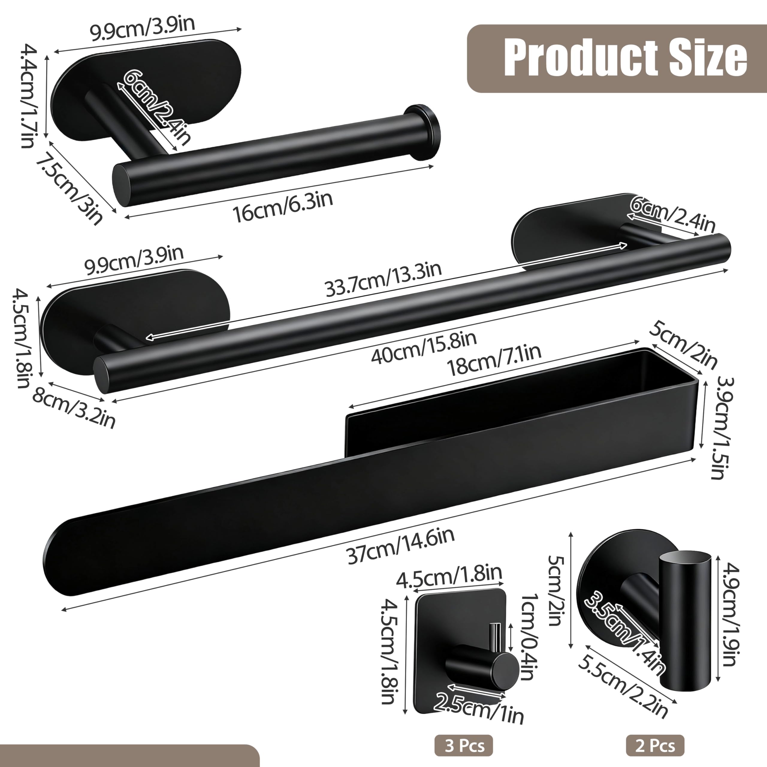 Accessori per il Bagno per Asciugamani Autoadesivi set 8PCS Acciaio Inossidabile Portasalviette da Bagno porta Carta Igienica Gancio per Accappatoio (Nero)