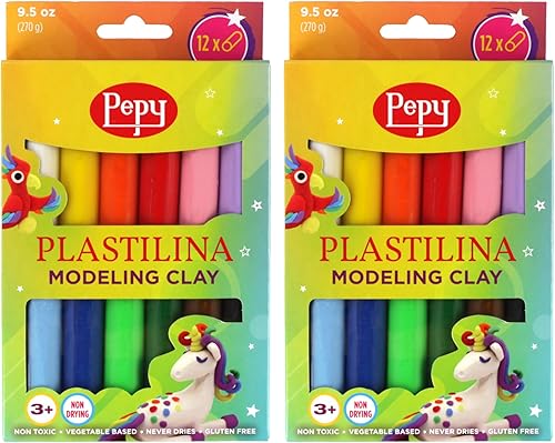 Pepy Plastilina - Arcilla de modelado reutilizable y que no se seca juego de 24 2 de cada uno de 12 colores, 0.8 onzas cada uno, perfecto para