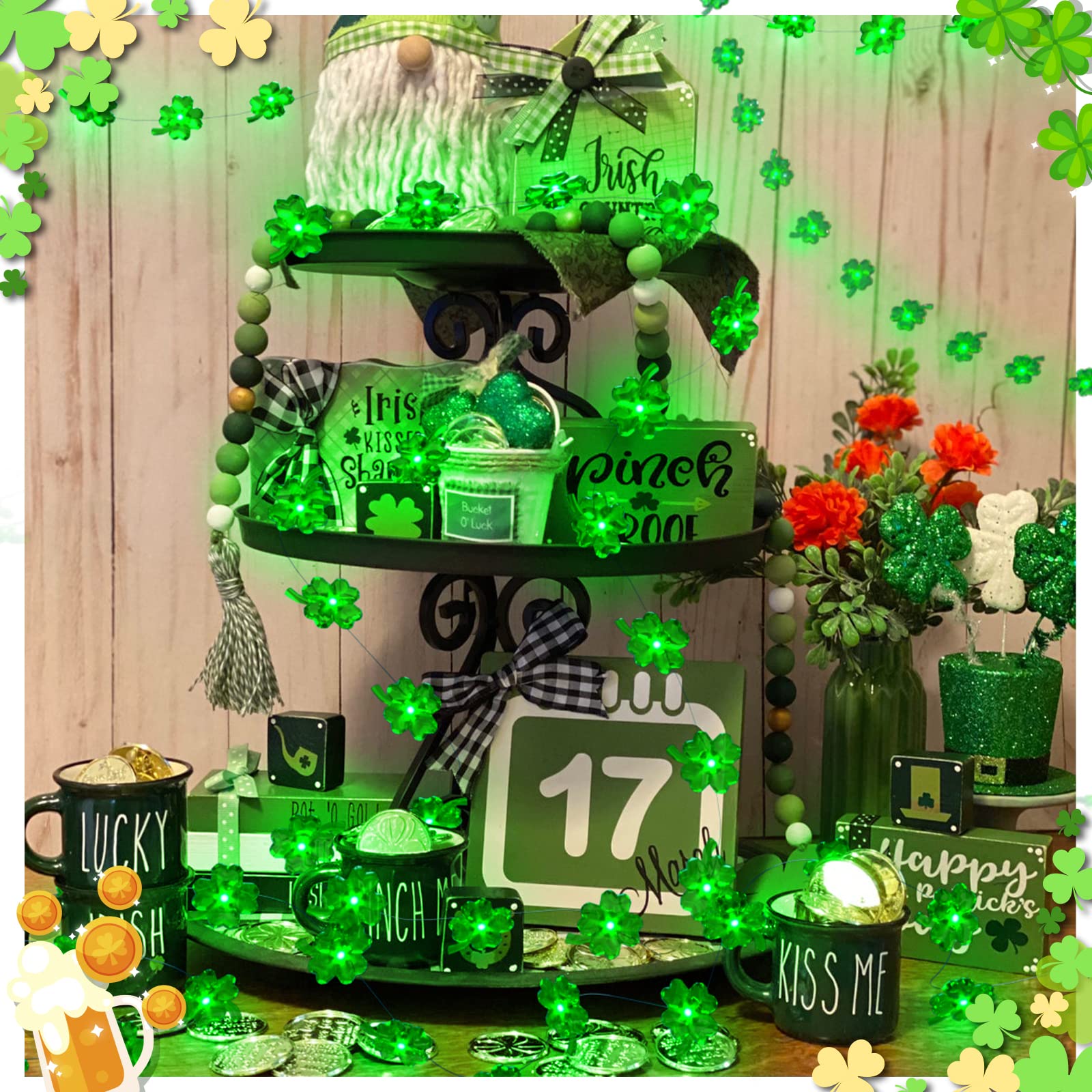 Luces decorativas para el día de San Patricio, paquete de 2 luces verdes alimentadas por pilas