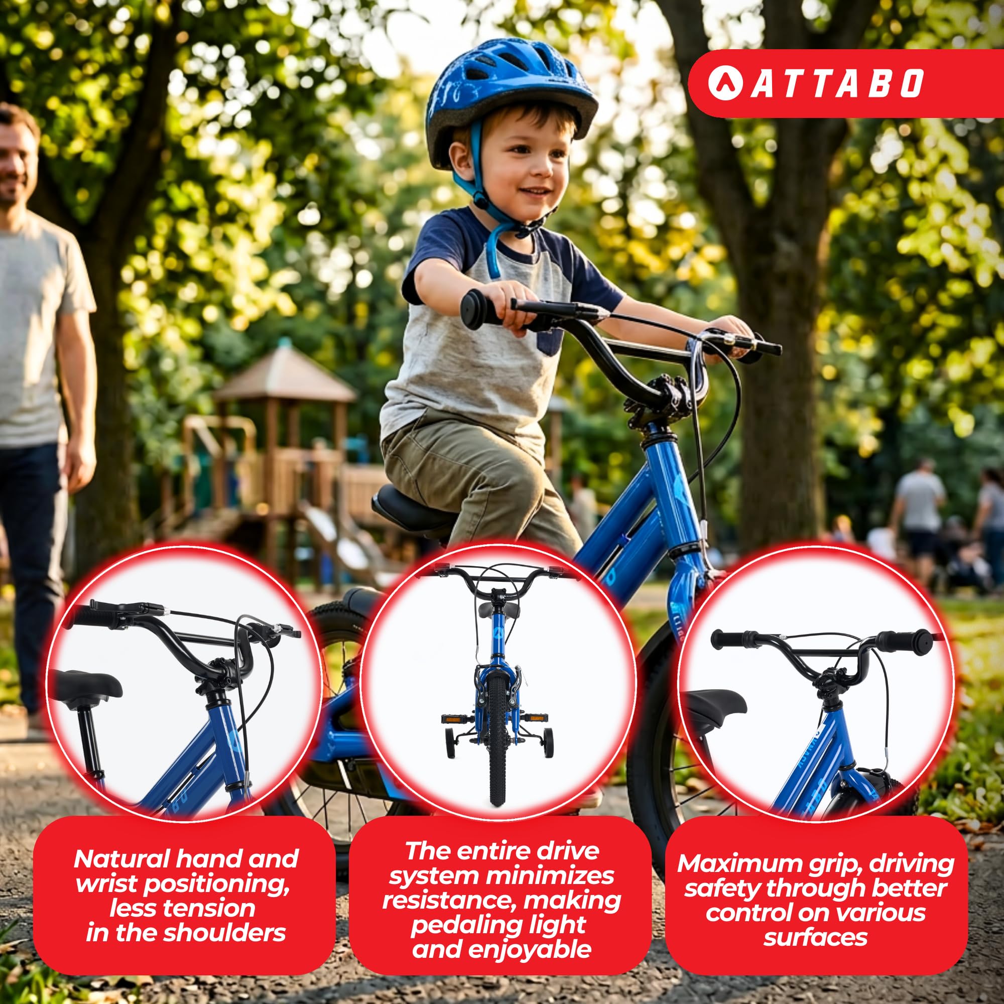 ATTABO Knack 14 - Bicicleta Infantil (2 – 5 años) con Marco de Aluminio Ligero (8 kg), Ruedas de 14 Pulgadas, Altura de 85 a 110 cm, soporta hasta 50 kg, Manillar ergonómico, Ideal para Primeros