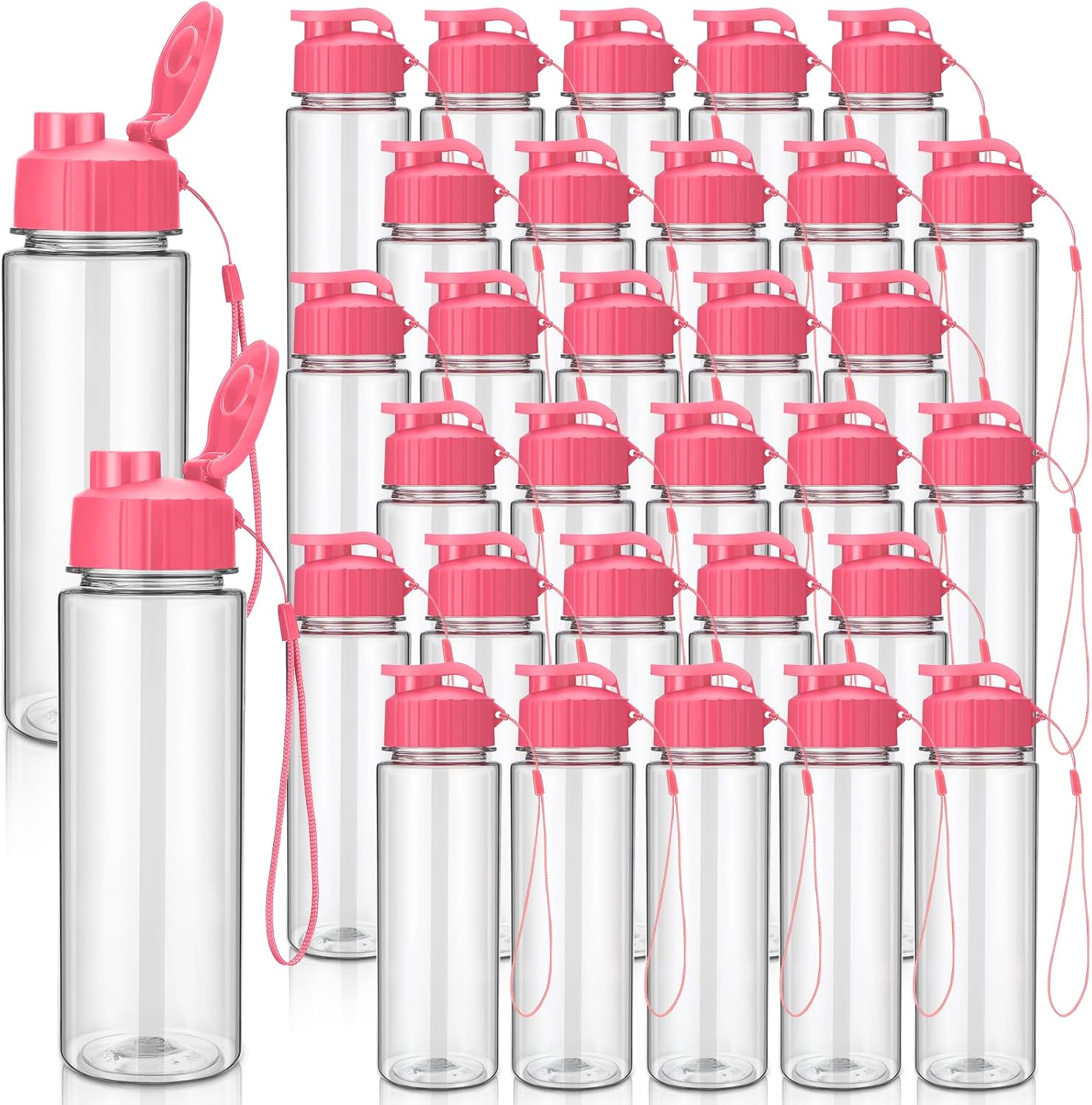 Maxcheck 30 Pieces 17 oz Plastic Water Bottle Bulk with Handle Strap Lightweight Leakproof Drink Flip Top Bottles for Adults Fitness Gym (pink)