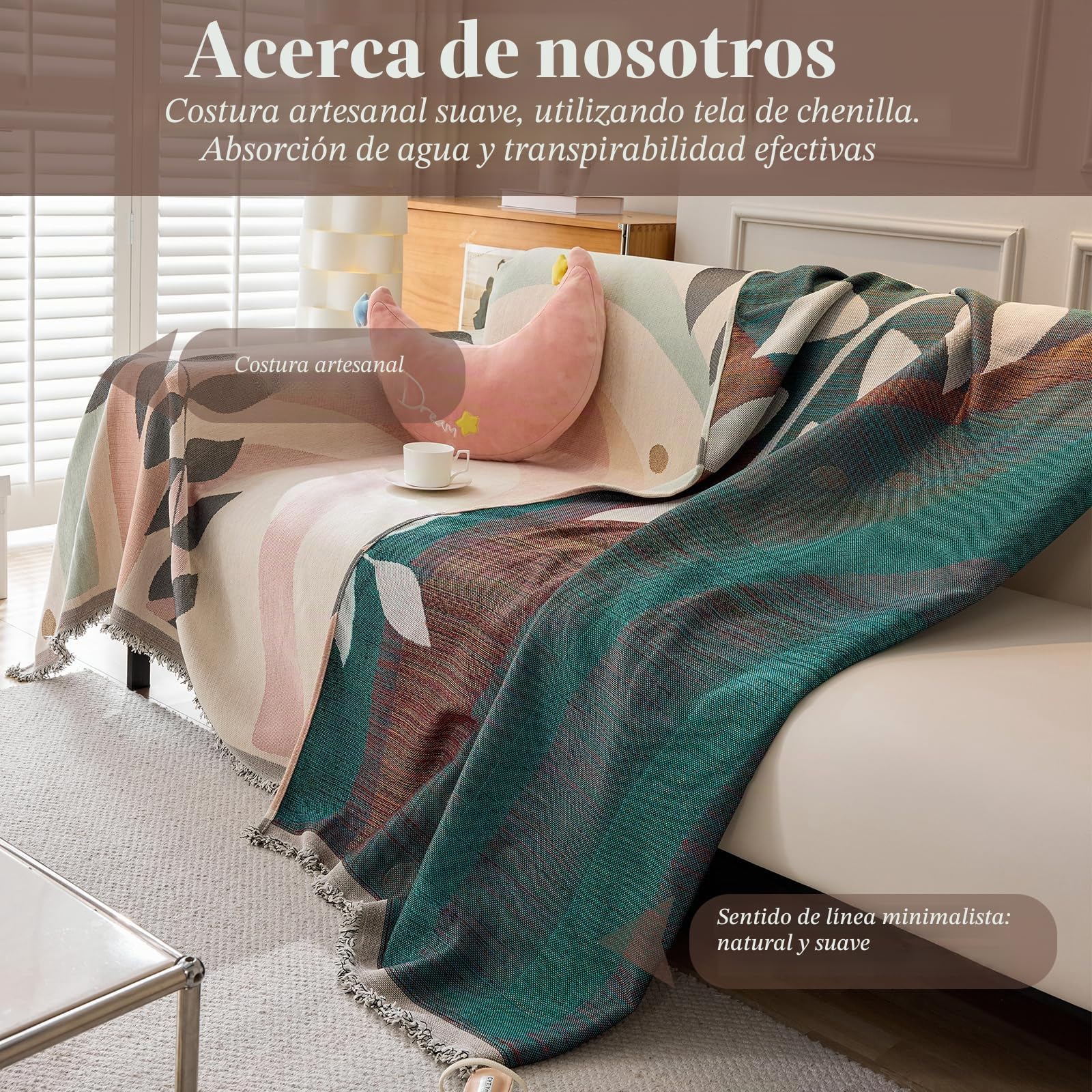 Funda Sofa, Cubre Sofas, Funda de sofá, Manta Cubre Sofa, Funda de sofá Chenille, Manta Sofá Multifunción 180 * 380cm-Hojas de Verano