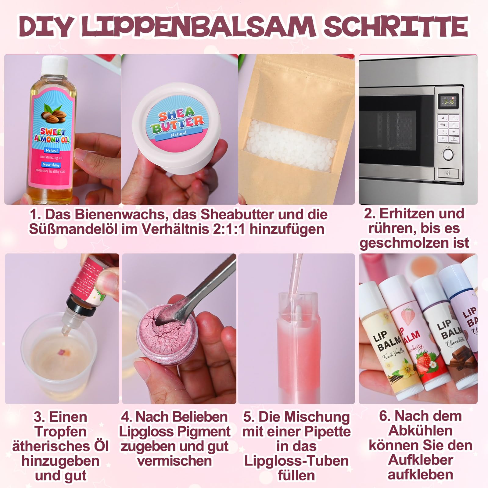 Lipgloss Selber Machen, Vezerd Lippenbalsam Making Kit, Mädchen Kreative Basteln Erwachsene Lip Gloss Lippenstift DIY Herstellungsset Set, Lustiges Make Up Mädchen Geschenk Für Frauen/Damen