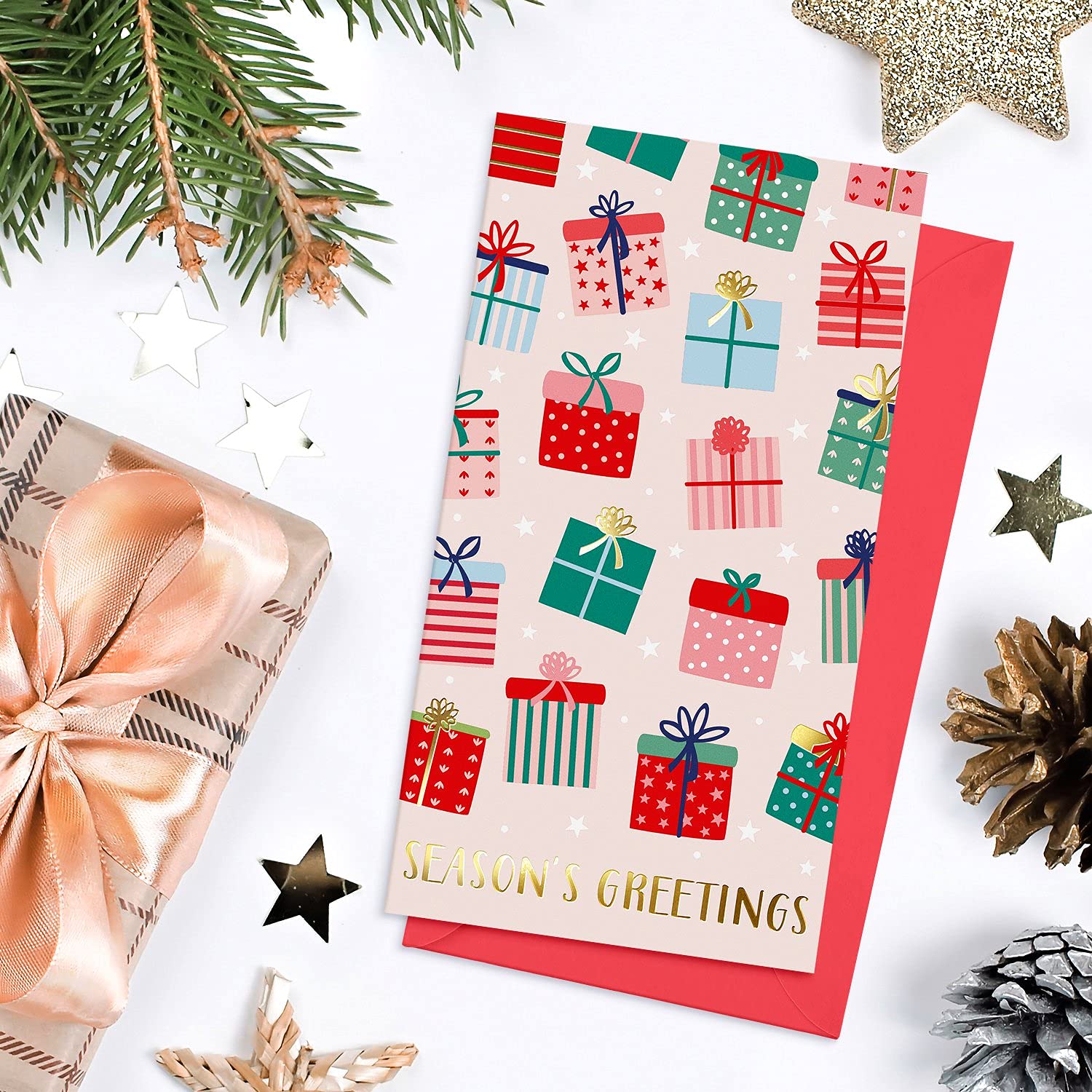 Sweetzer & Orange Cartes de Noël Porte-Argent ou Carte-Cadeau pour Adulte - 6 Designs, 4 de Chaque - Set de 24, Enveloppe Rouge - Intérieur Mat avec Encoches, Extérieur Brillant, 300 gsm - 8x15cm