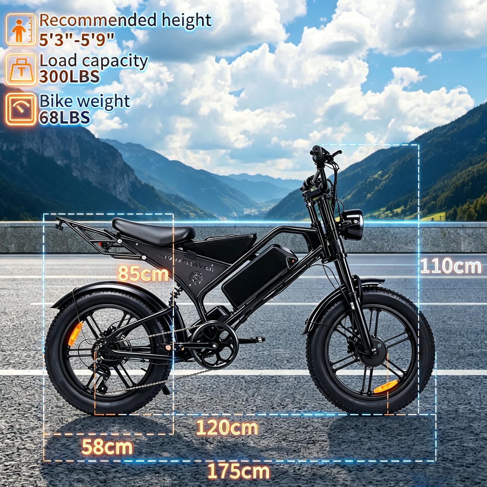 Bicicletta elettrica da fuoristrada, batteria rimovibile da 48 V e 20 Ah, | Freni a disco idraulici, motore brushless, pneumatici larghi, sospensioni integrali per carichi pesanti, 5 marce e 7 rapporti
