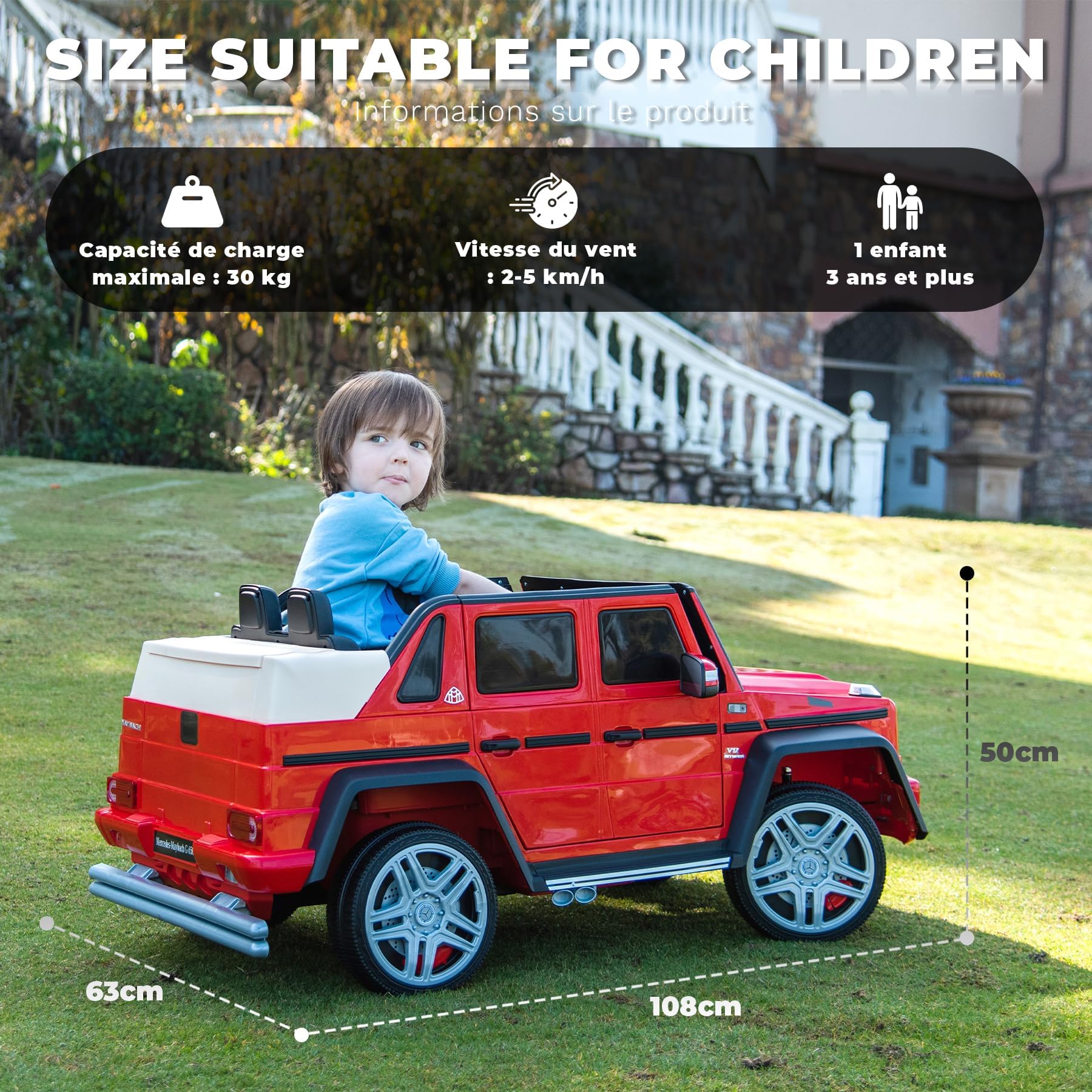 Kinder Elektroauto 12V Jeep mit Fernbedienung, LED Licht, Musik & USB,Rot