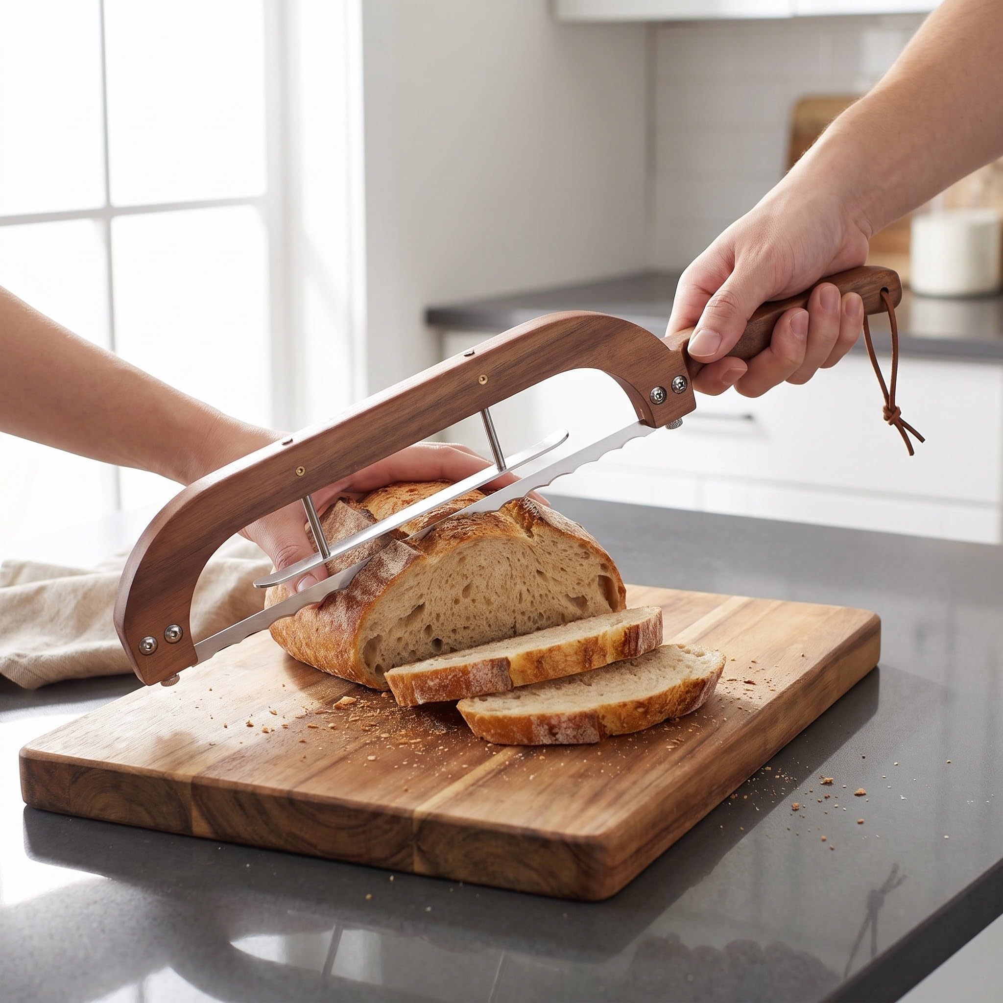 OUNONA Holzbrotmesser, selbstgemachter Brotschneider mit verstellbarer