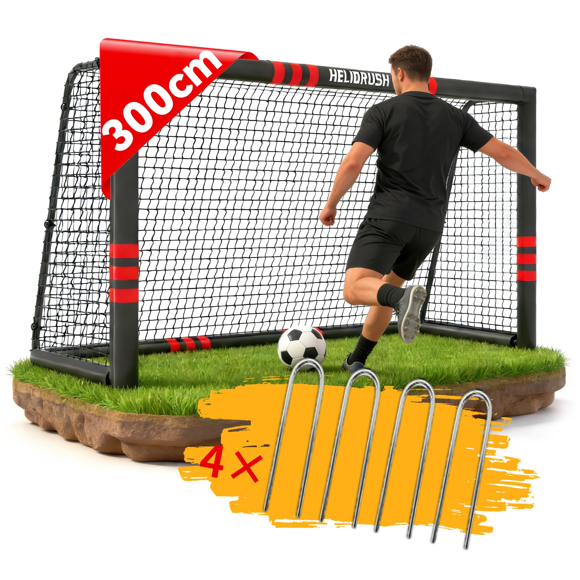 Fußballtor für Garten Kinder - 32mm Stahlrahmen & EPE-Polsterung, Wetterfestes Tor Set mit 33-lagigem PE-Netz & U-Erdanker (180/240/300cm)