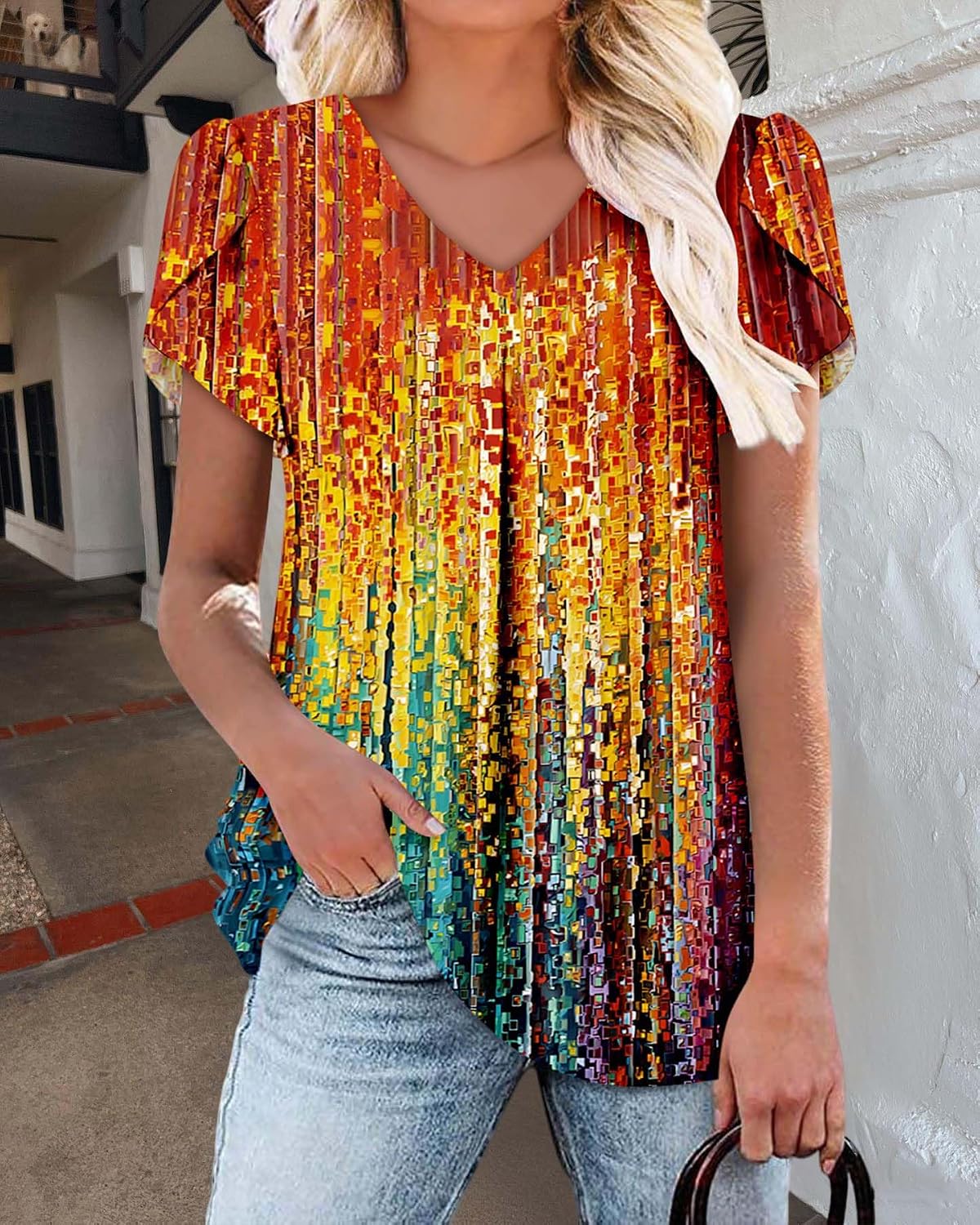 Camisetas femininas de verão 2025 manga curta com babados e gola V P-3GG