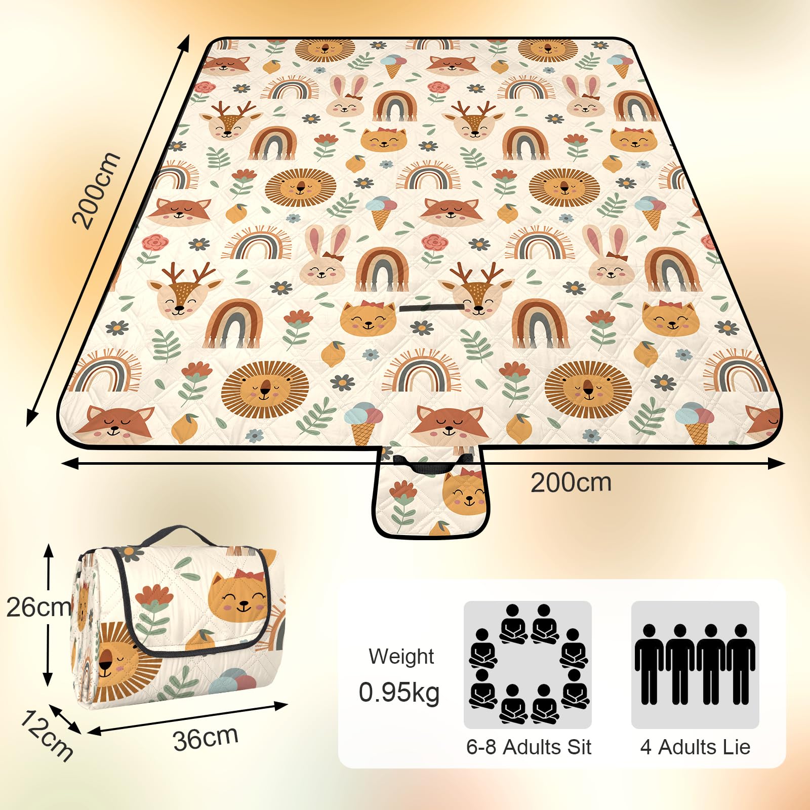 Outplea Waterdichte picknickdeken voor dieren, 200 x 200 cm, grote
