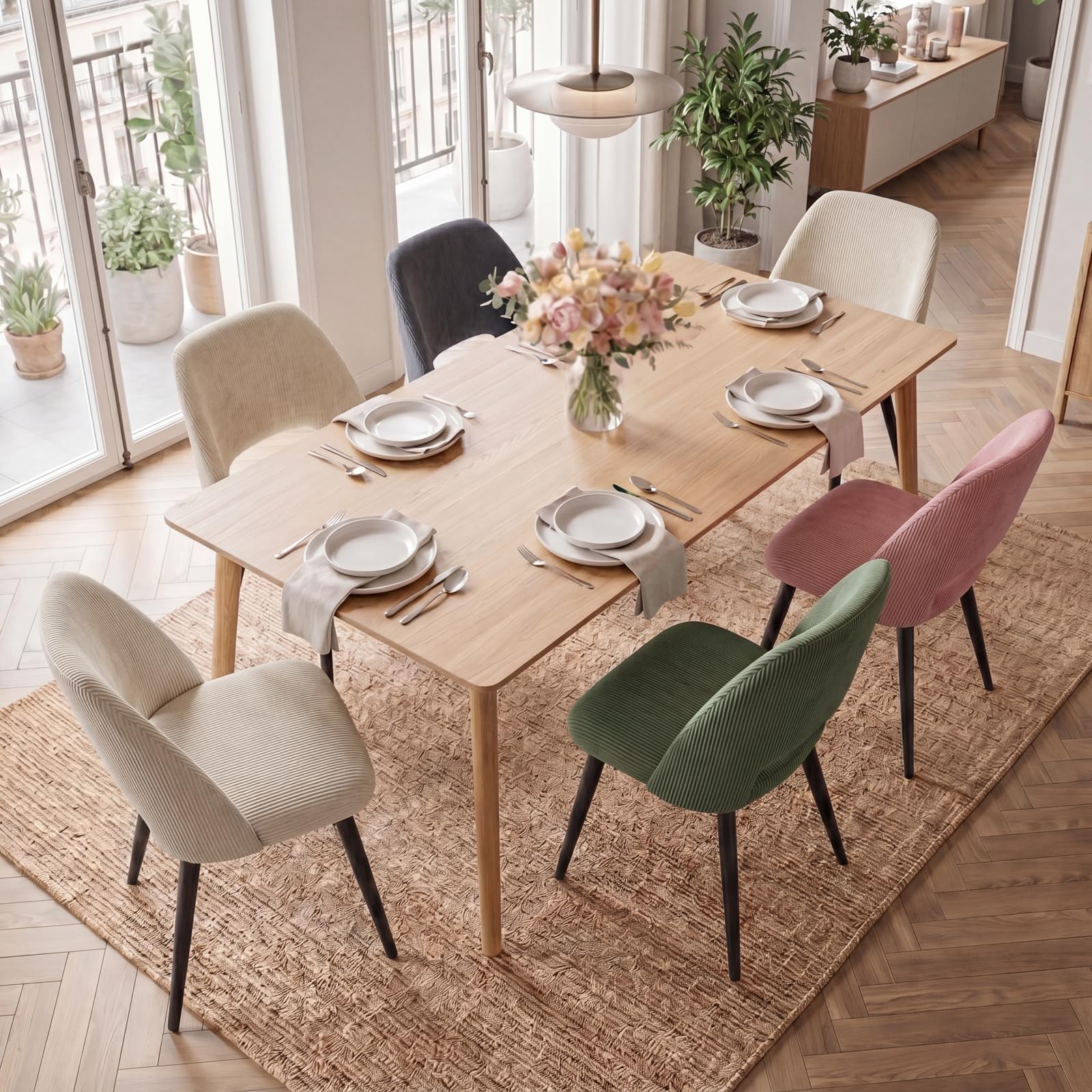 Set di 4 Sedie da Pranzo,Sedia da Cucina In Velluto a Righe, Sedia Imbottita Con Gambe Indipendenti,Sedia da Salotto,Per Sala da Pranzo,Soggiorno,Cucina