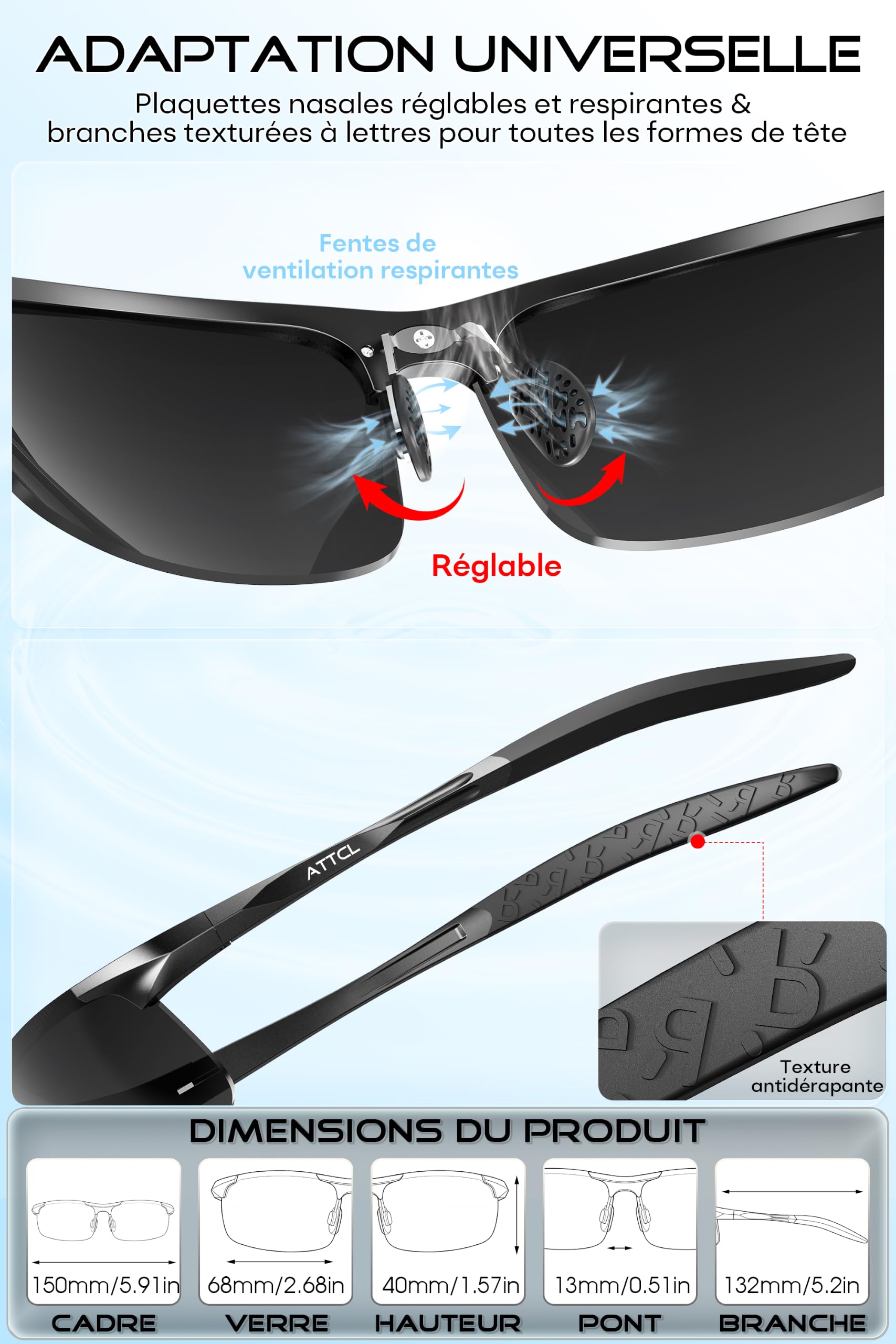 ATTCL Hommes Polarisées Sport Lunettes De Soleil Al-Mg Cadre métallique