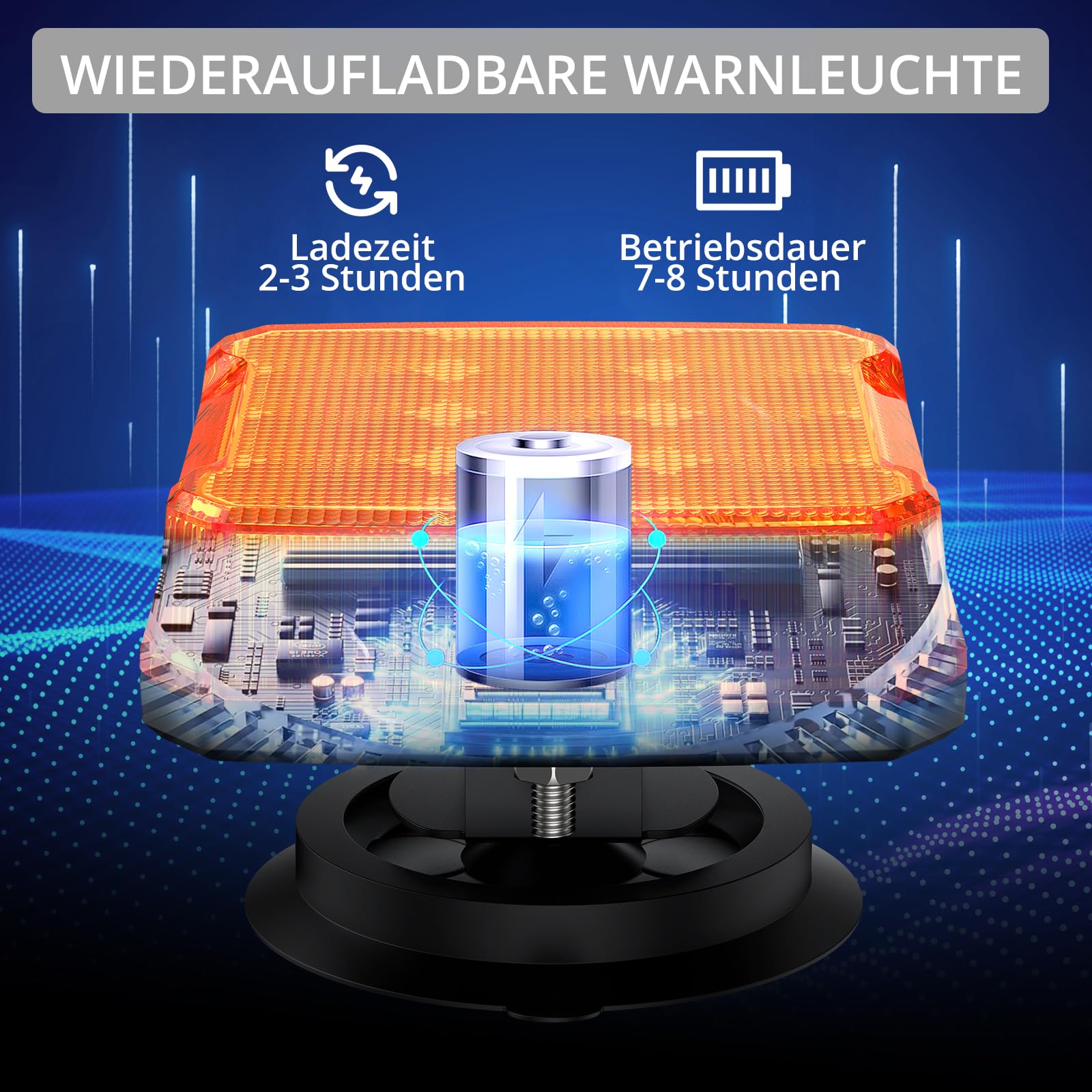 Justech 2er Warnleuchten Wiederaufladbare Warnlicht Magnetische Rundumleuchte 18 Blinkmodi, IP65 Wasserdicht, 2000mAh Akku, Magnetische Befestigung Blinklichter für Sichere Nutzung Bernstein