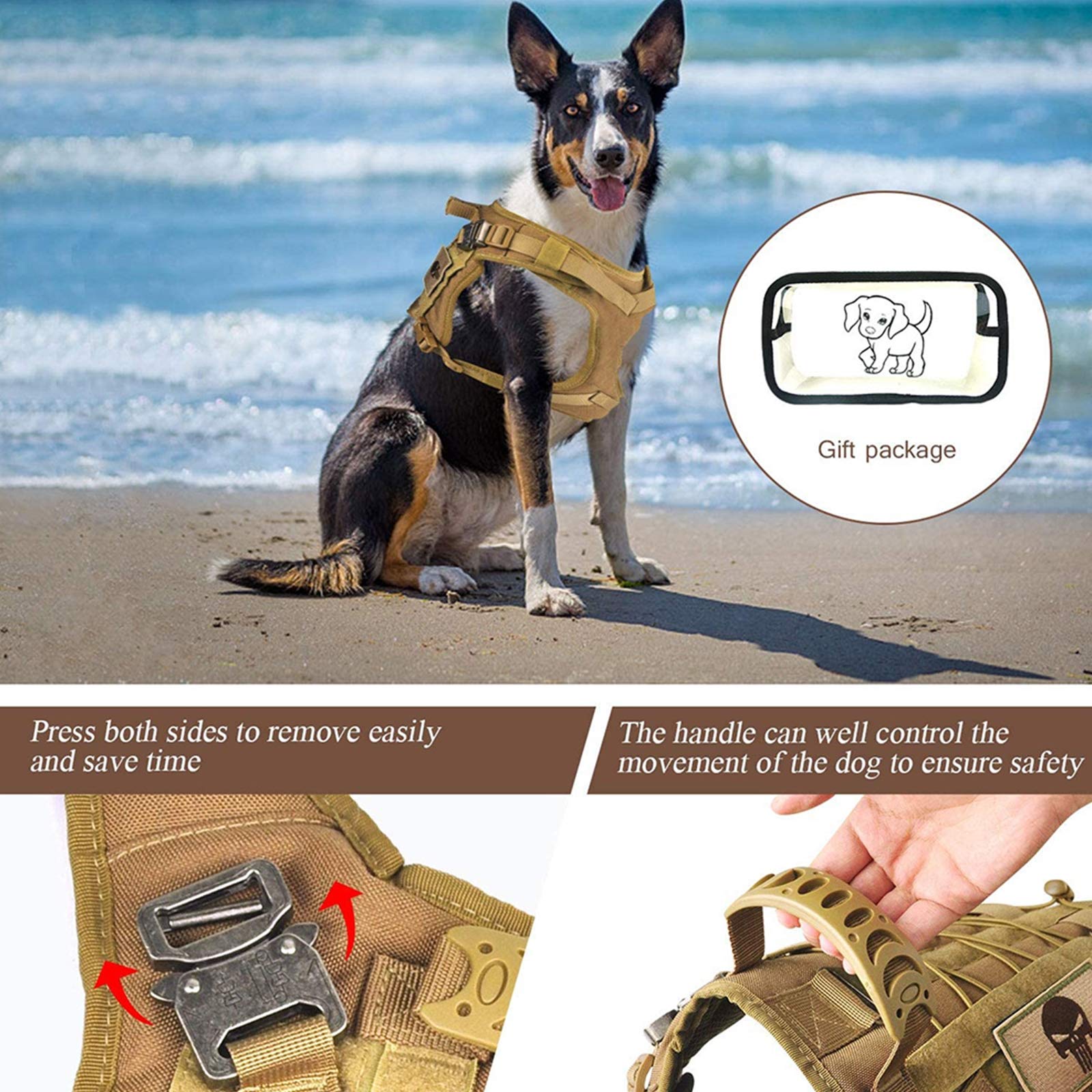 Arnés Perros Chaleco Táctico, Entrenamiento De Trabajo Molle Chaleco,MOLLE Compacta Arnés Nailon Bolsas Chaleco Abrigo para Mascota Senderismo, Caminar con Asa Y 2 Bolsos Desmontables,Marrón,L