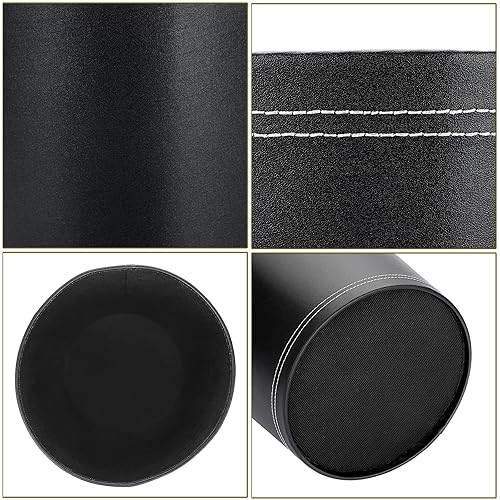 Miniatura 5 de Sumnacon Cesta de basura redonda de cuero, pequeño bote de basura clásico de poliuretano debajo del armario del escritorio, papelera contemporánea