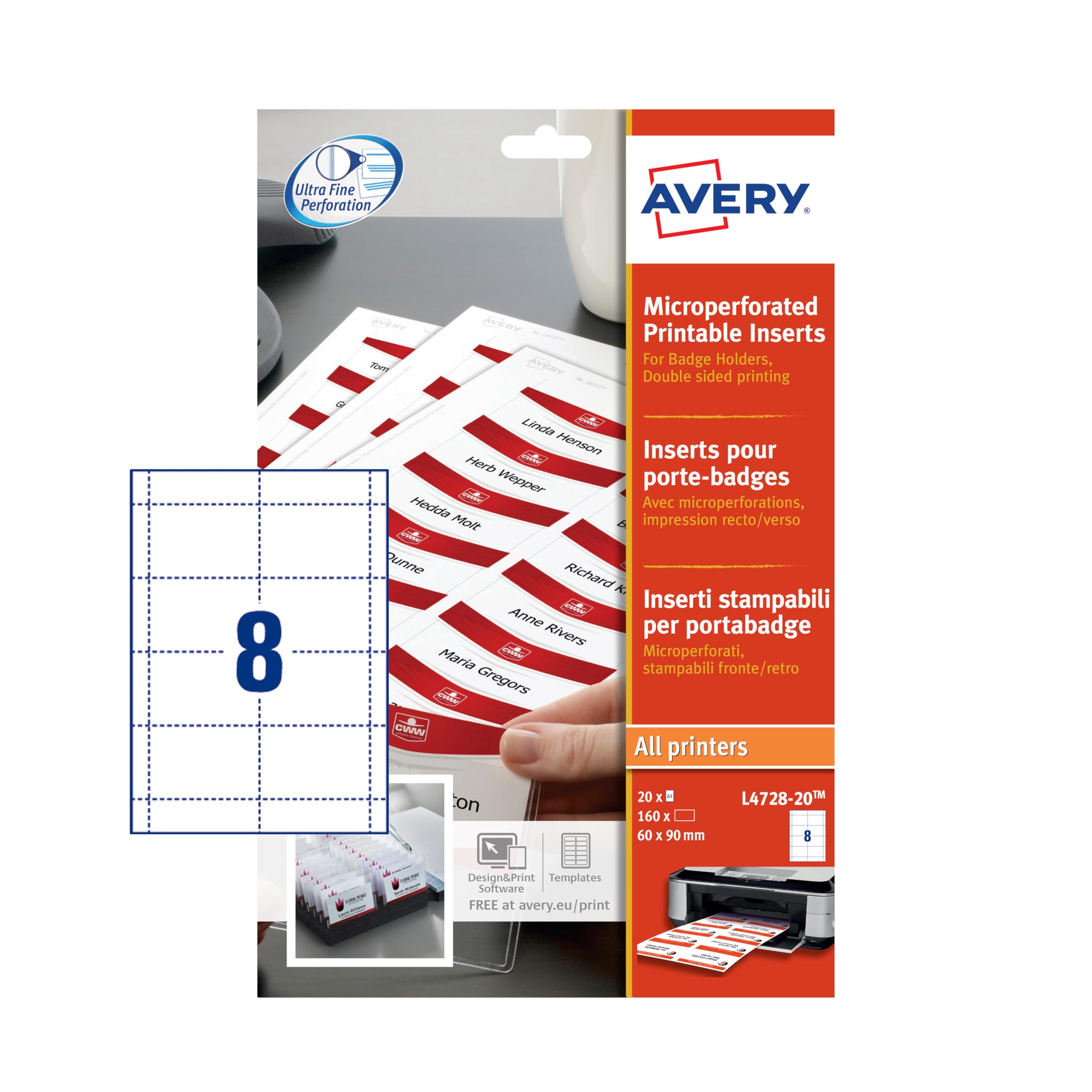 Avery L4728-20 Printable Name Badge Insert Refills – 90 x 60 mm, White, Pack of 160 InsertsThe Forest Stewardship Council