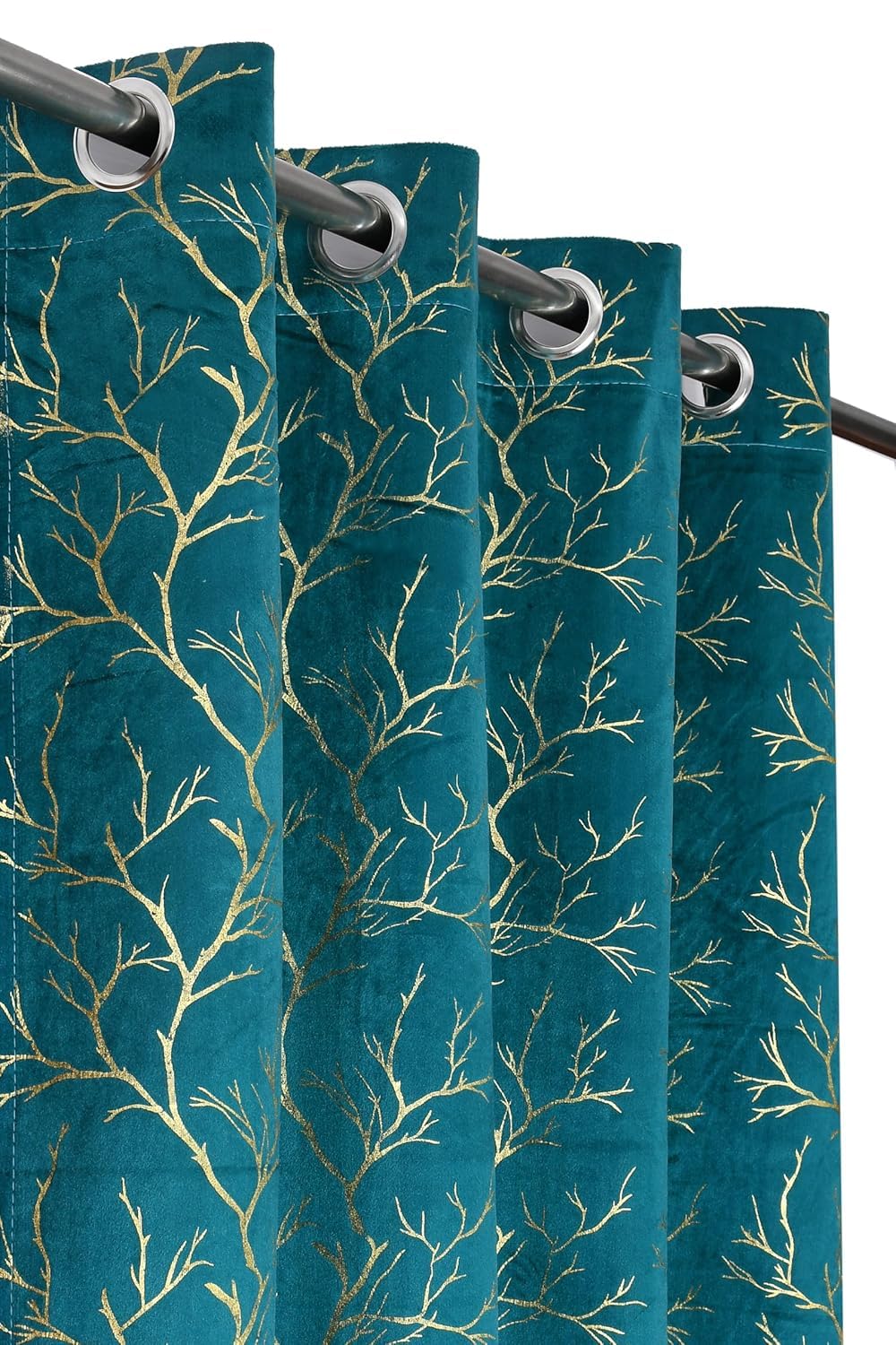 Velvet Eyelet Foil Door Solid Light-Filtering Curtains Pack of 1 (Turquoise, 7 Feet)