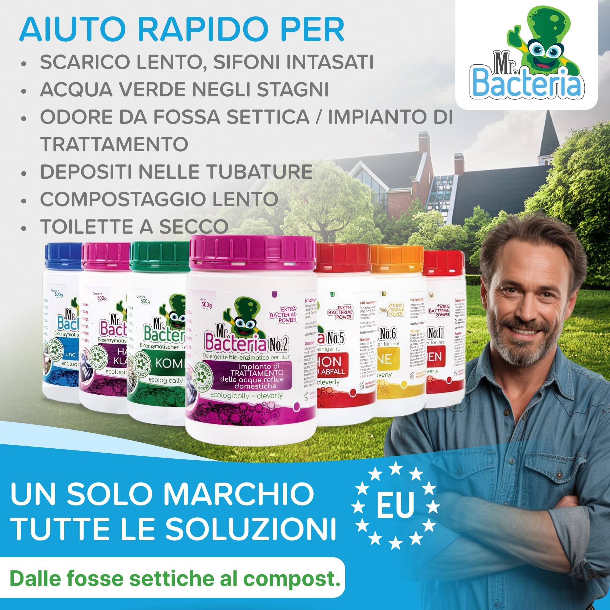 Mr. Bacteria No.2 Attivatore bio-Enzimatico per Fosse IMHOFF, Fosse Biologiche, per Impianto di Trattamento delle Acque reflue domestiche, spurgo Biologico 500g - 1 Pezzo