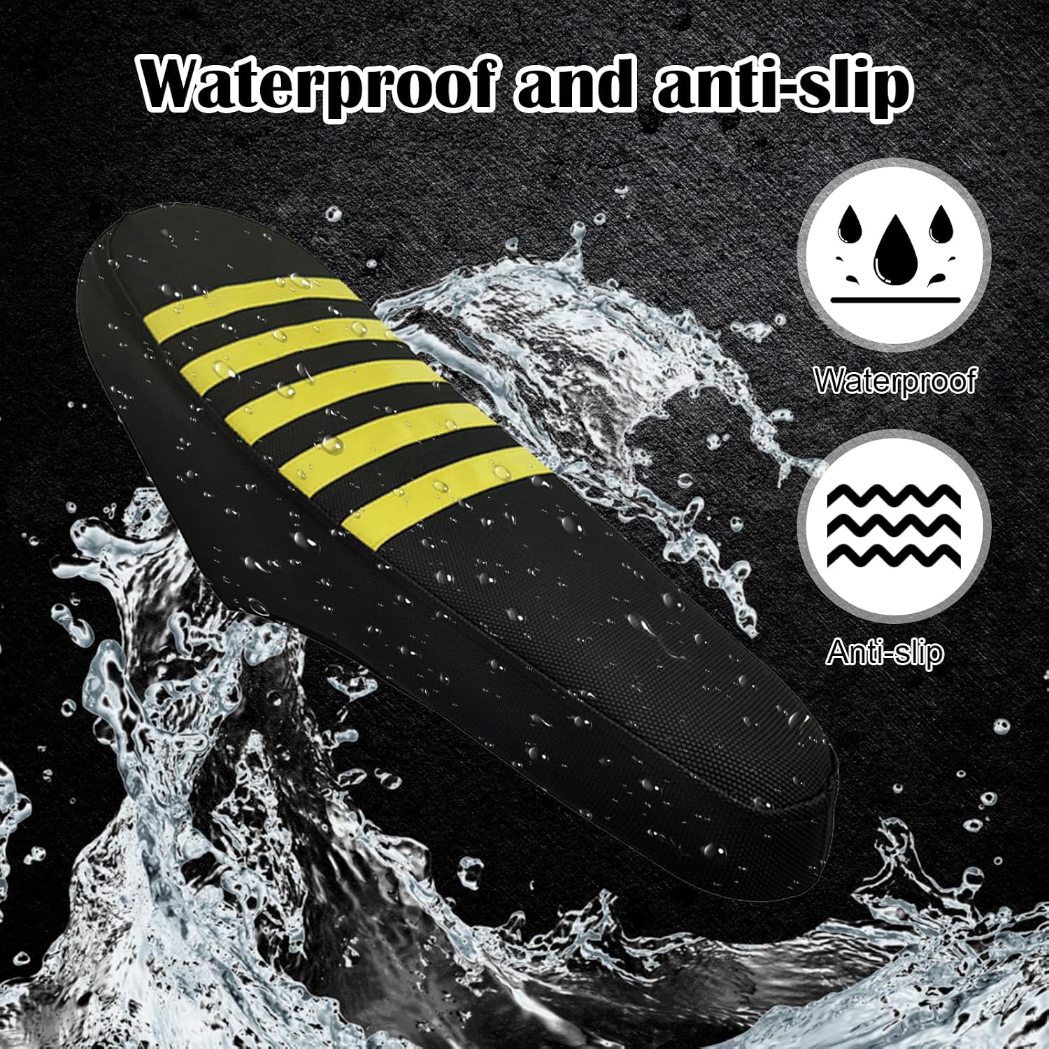 SaferCCTV Dirt Bike Seat Cover Compatible with Ridstar Q20, Anti-Slip E-Bike Seat Cover Waterproof White Striped Gripper Soft Seat Cover for Electric Bike, Black and Yellow