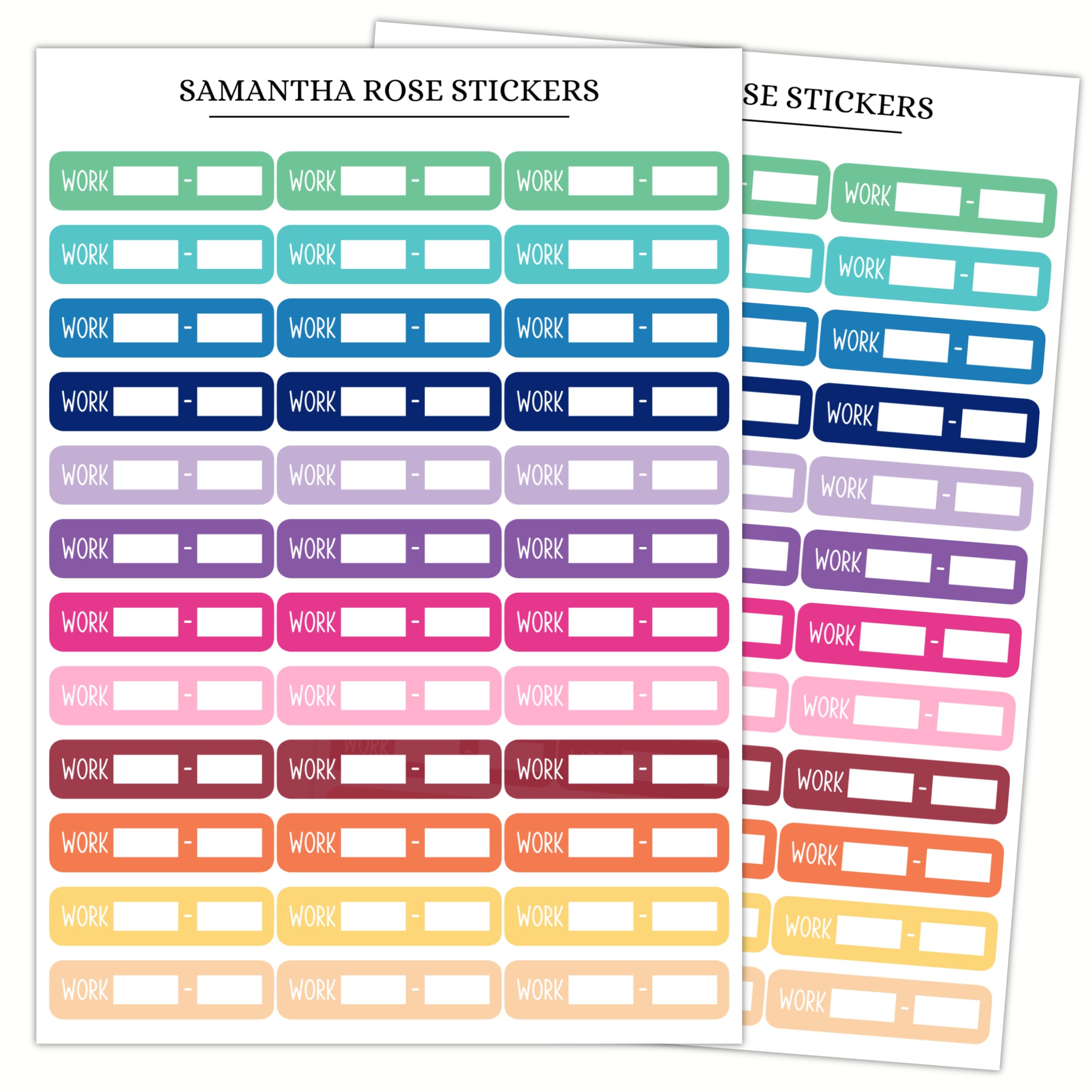 Colorful Work Hours Quarter Box Stickers, Work Shift Tracker Planner Stickers, 1.5" x 0.35" Size, Two Sheets Included, 72 Total Stickers, Daily Schedule