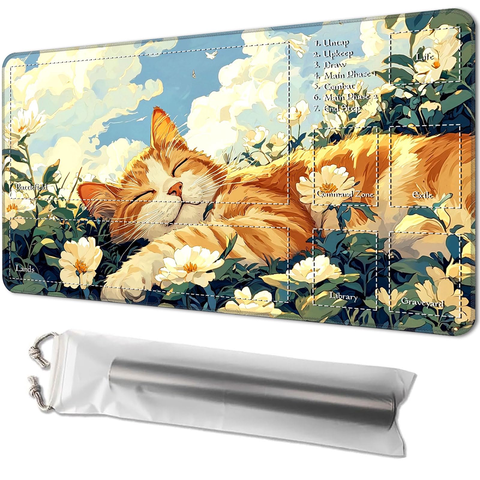 Playmat for MTG, Game Mat 24 x 14 inches, with Free Storage Bags, TCG and Board Game Mat for Cards, Ideal for Card Game Enthusiasts, Cute Orange Cat — image 1
