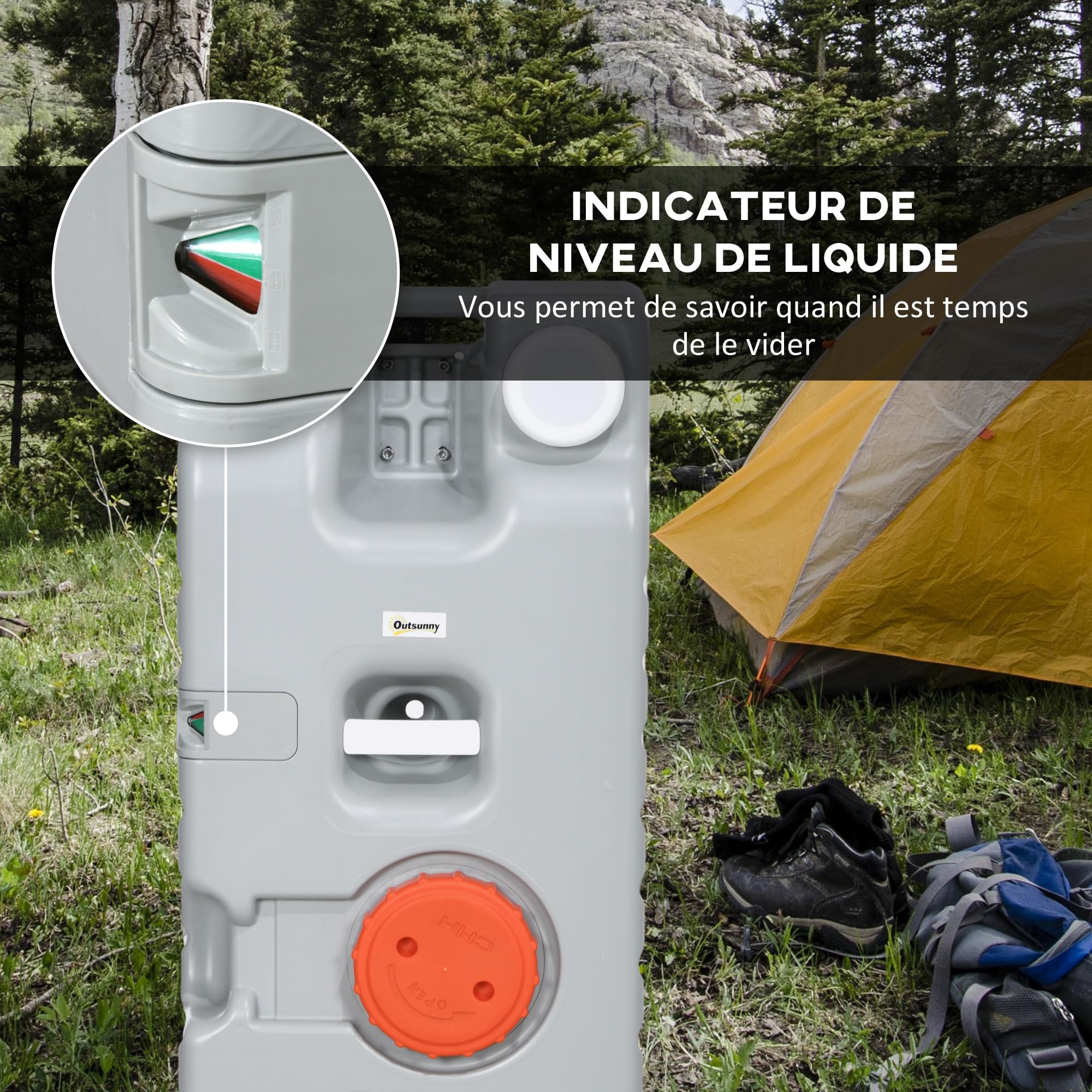 Outsunny - Tanque de agua portátil de 75 litros con indicador de nivel, 3 ruedas y asa para camping