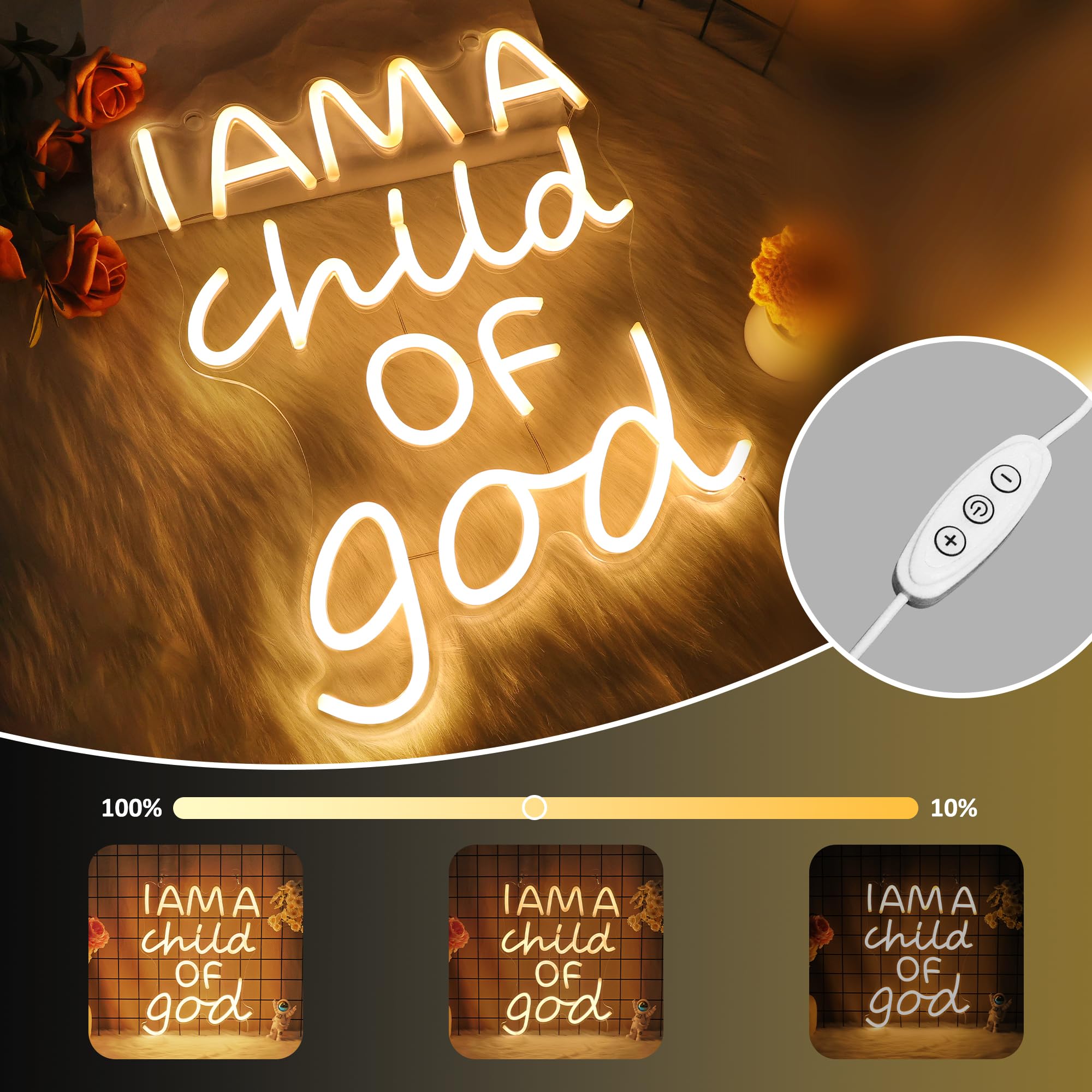 CoolGift Mart Divinely-Inspired Neon Sign, 'I Am a Child of God' Wall Art for Spiritual Home Decor, Gold Or White Or Blue - Image 4