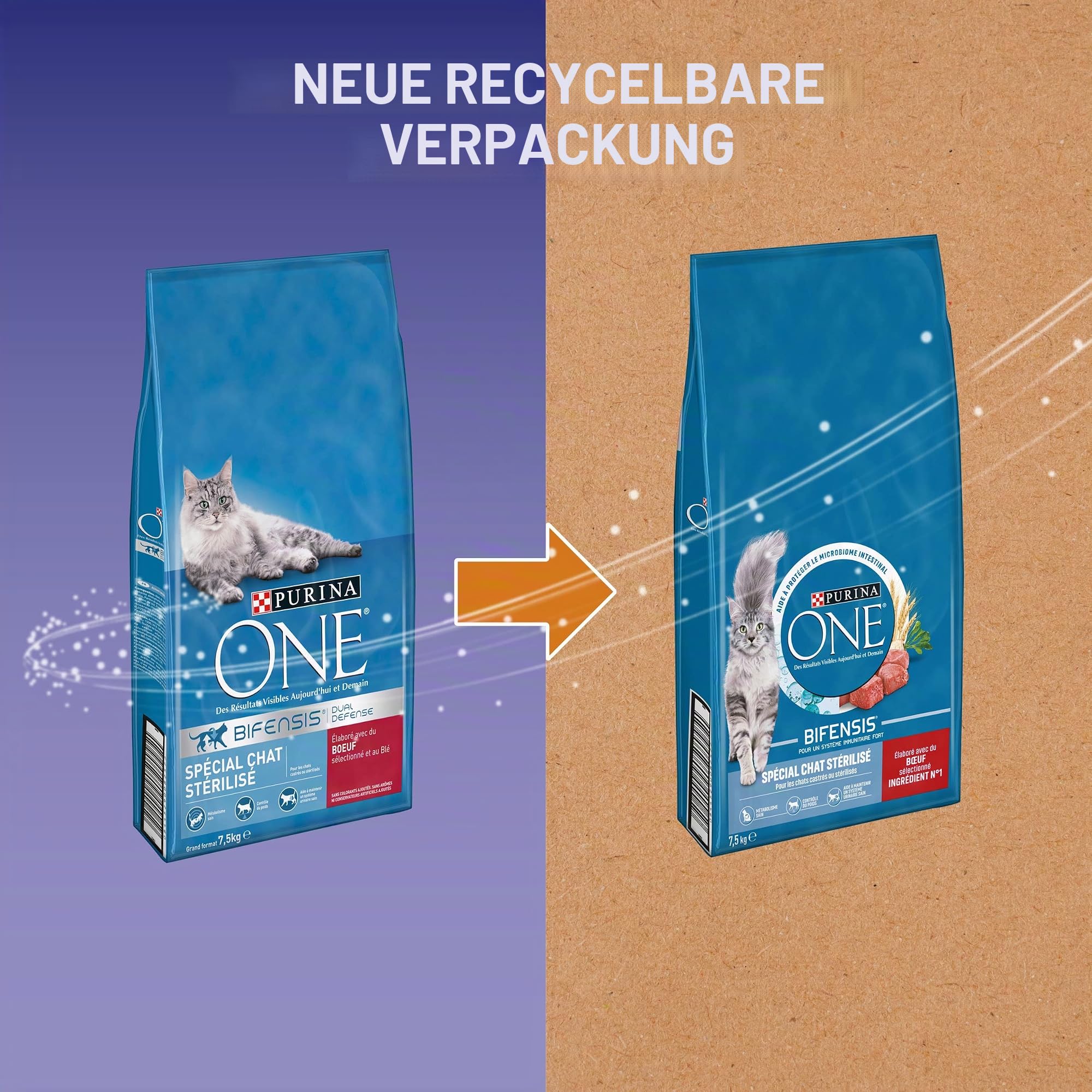 PURINA ONE Bifensis Katzenfutter sterilisiert | Trockenfutter mit Rindfleisch für ausgewachsene Katzen | Beutel mit 7,5 kg