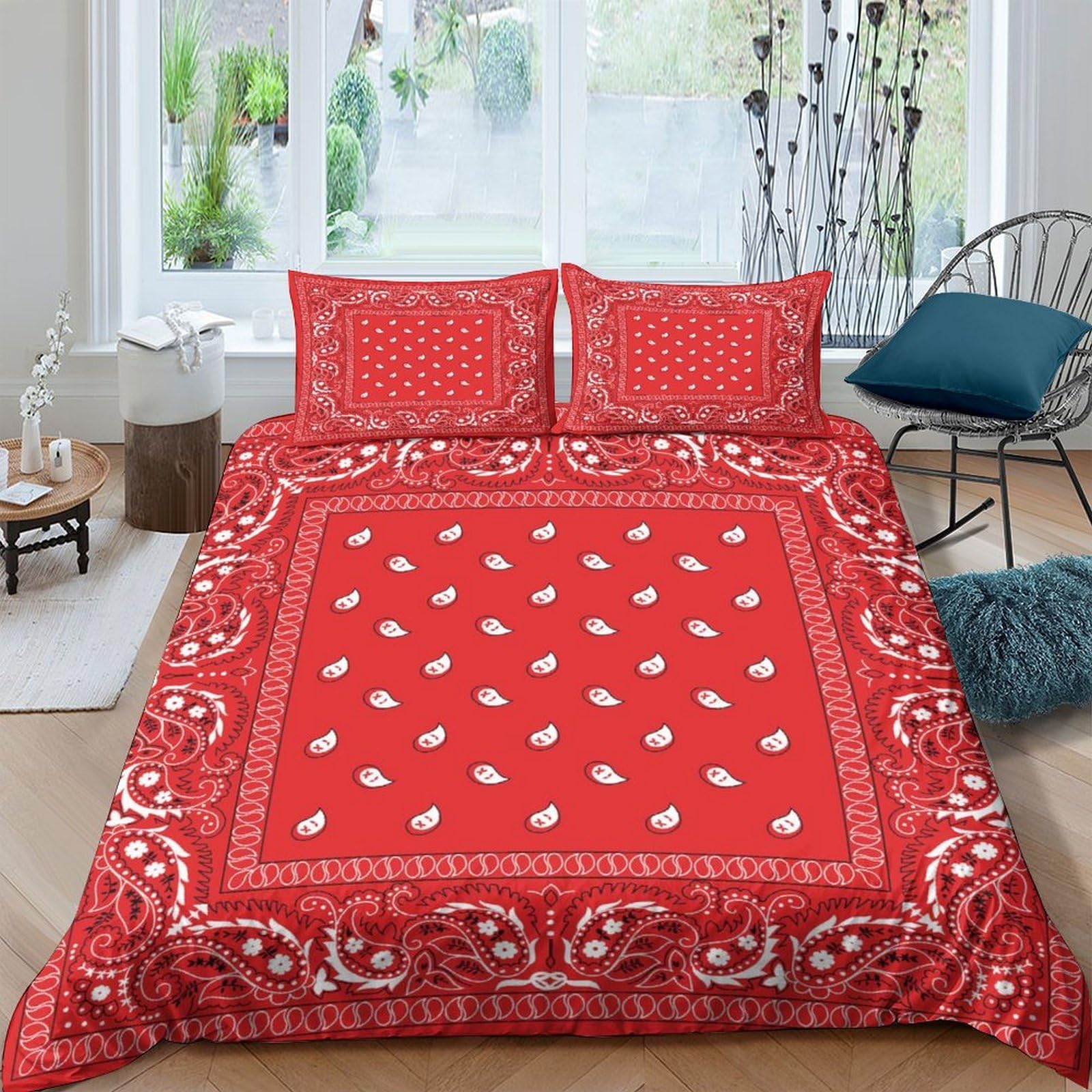 Ctjqhvkz Style-10 3D Printed Paisley Red Fitted Sheet Microfiber Soft Breathable Bandana Pattern Bed Cover For Bedroom Guest Room Decor Single（135X200cm）
