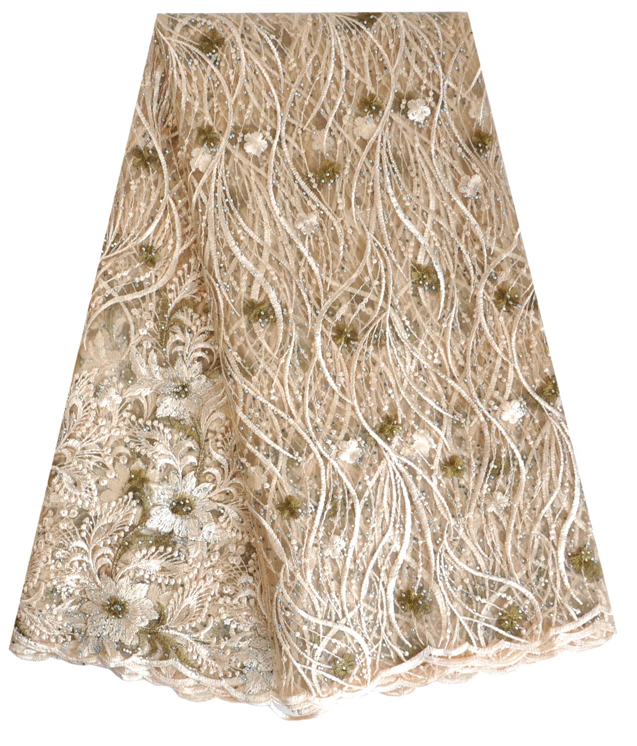 SanVera17 African Lace Net Fabrics Nigerian Embroidered Sparkling Stone French Fabric for Party Dress (265) 5 Yards