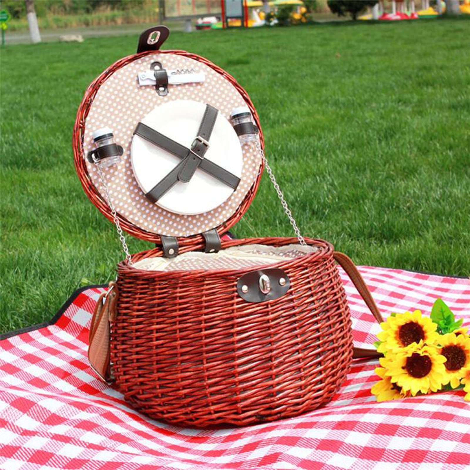 GSYH Picnic Basket - Wicker Chiller Picnic Hamper Basket with Cooler Compartment and Bottle Cooler Bag Wicker Picnic Hamper for Camping,Outdoor Picnic Baskets - 31L