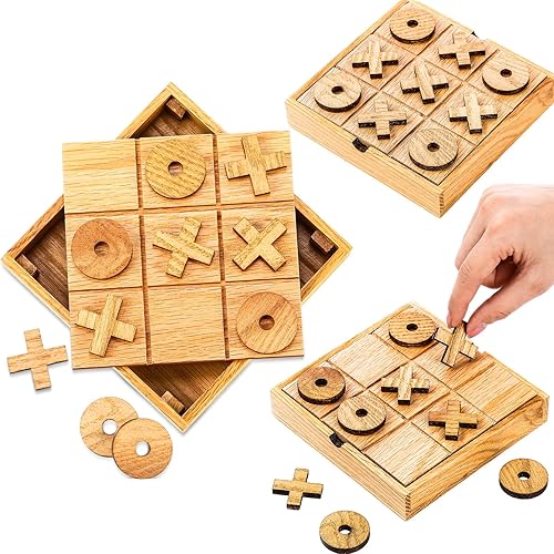 Paquete de 3 juegos de madera de Tic Tac Toe para mesa de centro de madera, decoración clásica de mesa de centro de Tic Tac Toe, juego de mesa de
