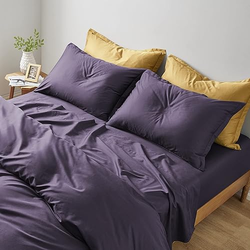 Miniatura 2 de Eikei Juego de sábanas de lujo de 400 hilos de algodón egipcio de fibra larga, tejido de satén transpirable, sedoso, suave, Pima Premium (verde