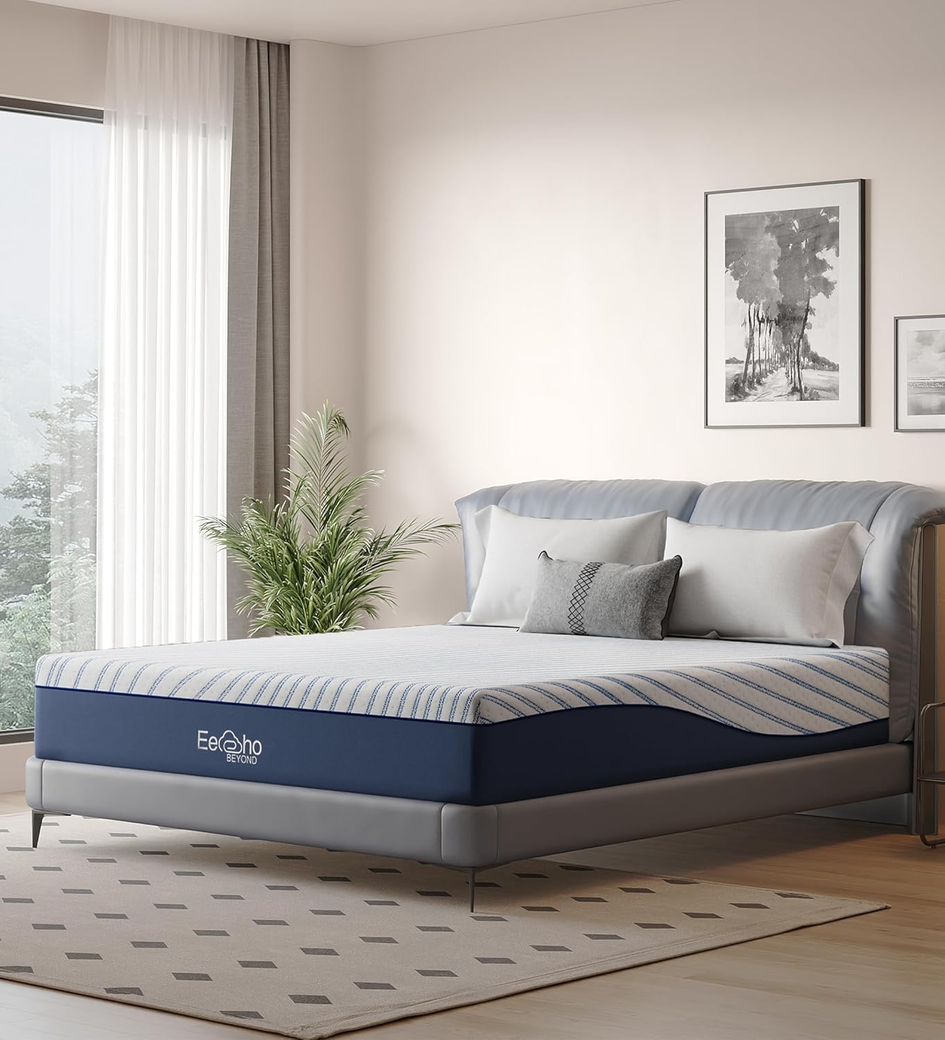 Queen Mattress,12 Inch White Memory Foam Mattress,Blue Mattresses,Cooling Gel Foam Mattress in a Box,Medium Firm,Fiberglass Free,Pressure Relief