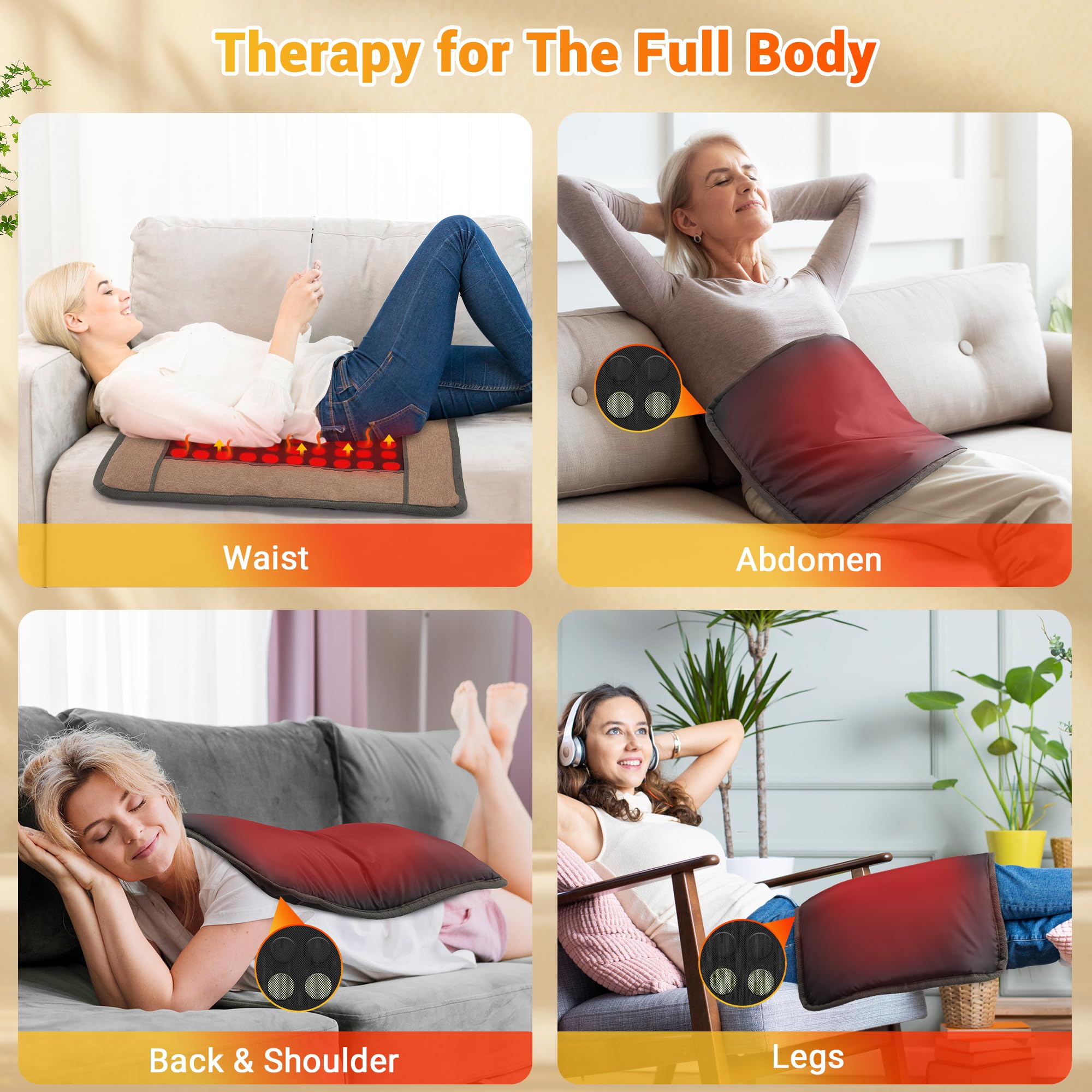 Ferninfrarot-Heizkissen zur Linderung von Rückenschmerzen, natürliche Jade und Turmalin-Heizkissen, elektrische Therapie-Pads für Nacken-, Schulter- und Periodenkrämpfe, automatische Abschaltung