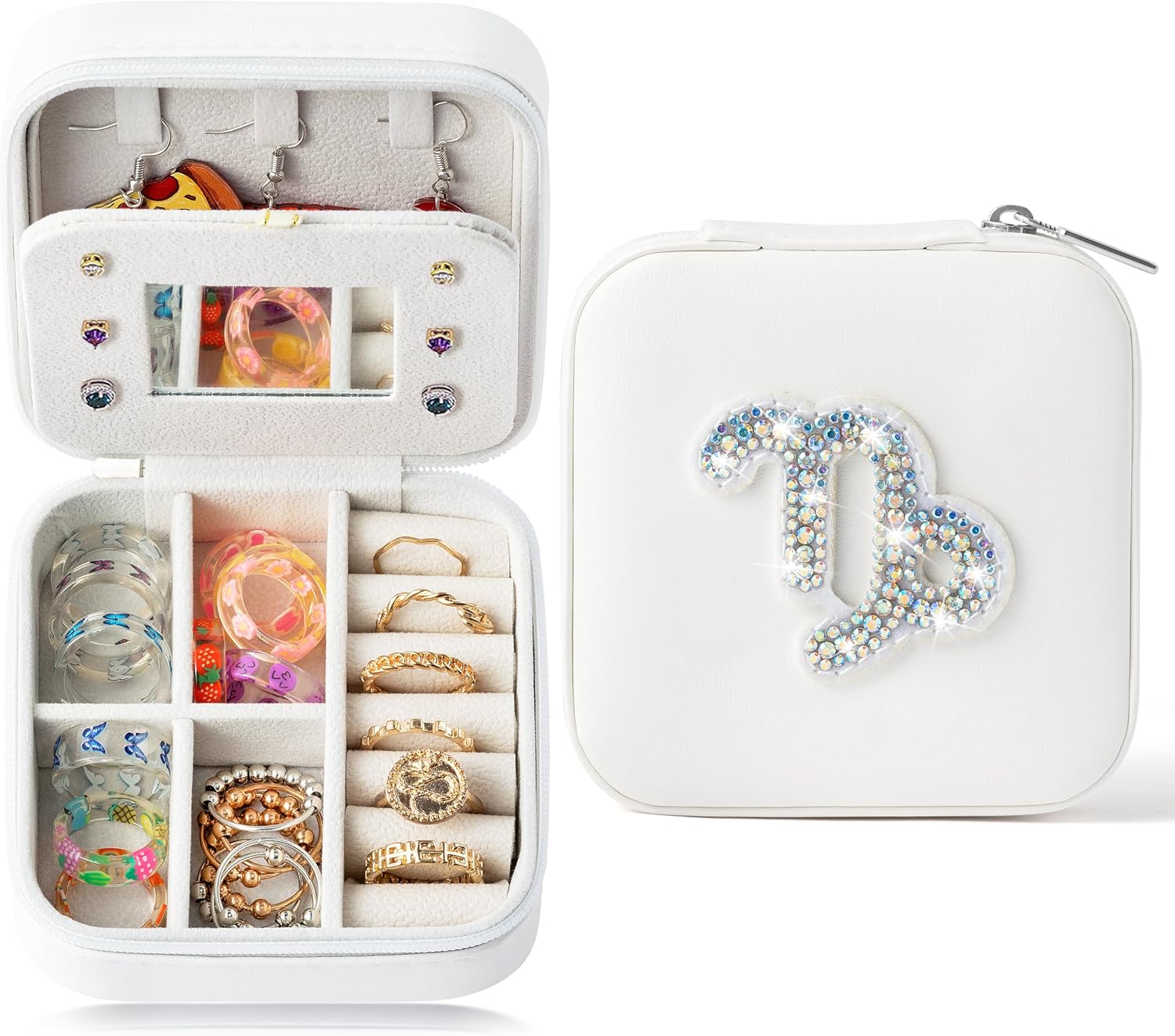 K1tpde Zodiac Travel Jewelry Case for Women, Small Organizer Box for Ring Earring Pendant Necklace Bracelet, Birthday Gifts for Mom, Lover, Capricorn