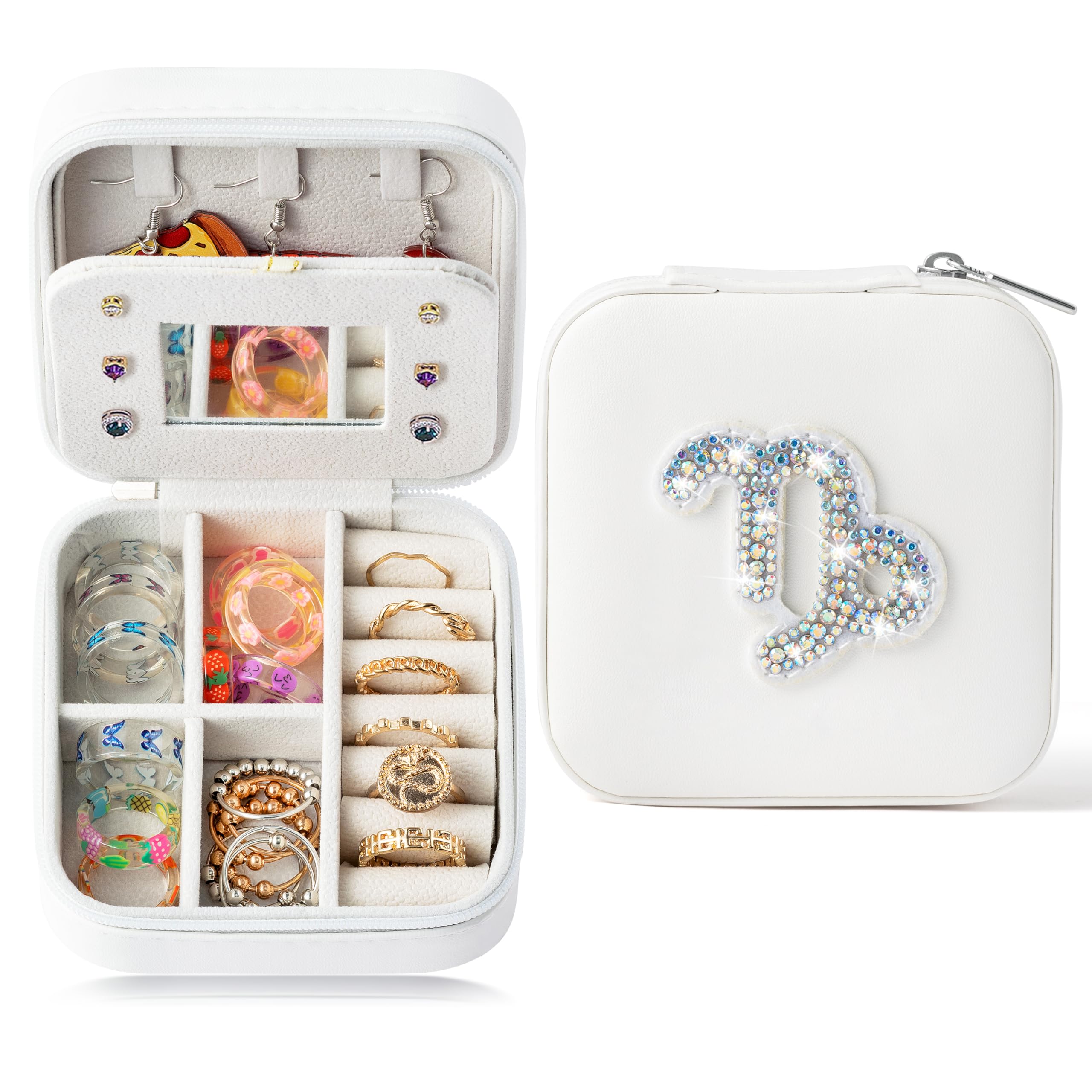 K1tpde Zodiac Travel Jewelry Case for Women Small Organizer Box for Ring Earring Pendant Necklace Bracelet Birthday Gifts