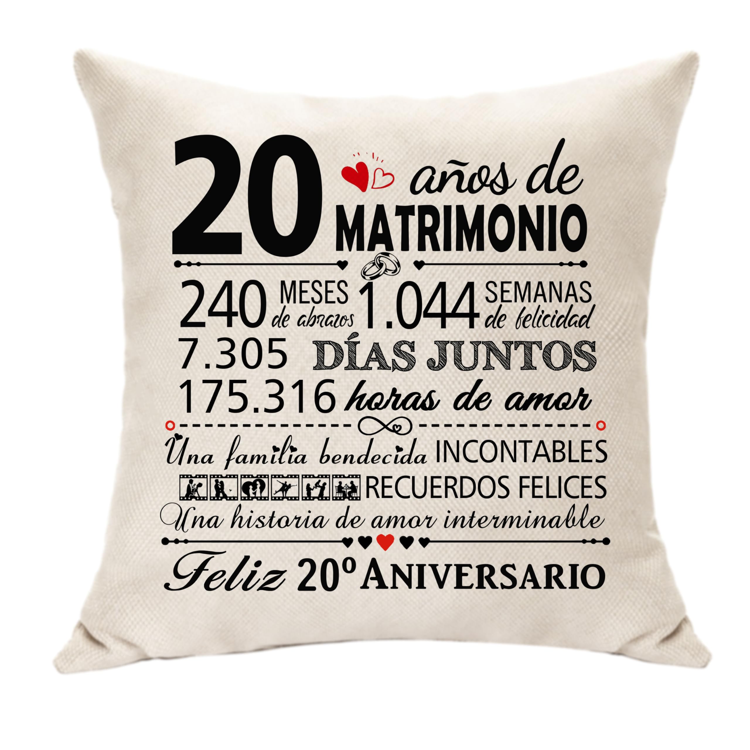 Hasodeo Regalos Bodas de Porcelana Funda de Cojín Regalos 20 Años de Matrimonio Cojín Decoración 45x45cm Regalos para 20.º Aniversario de Boda Esposa Marido Pareja Regalo Decoración de Casa (20Años)