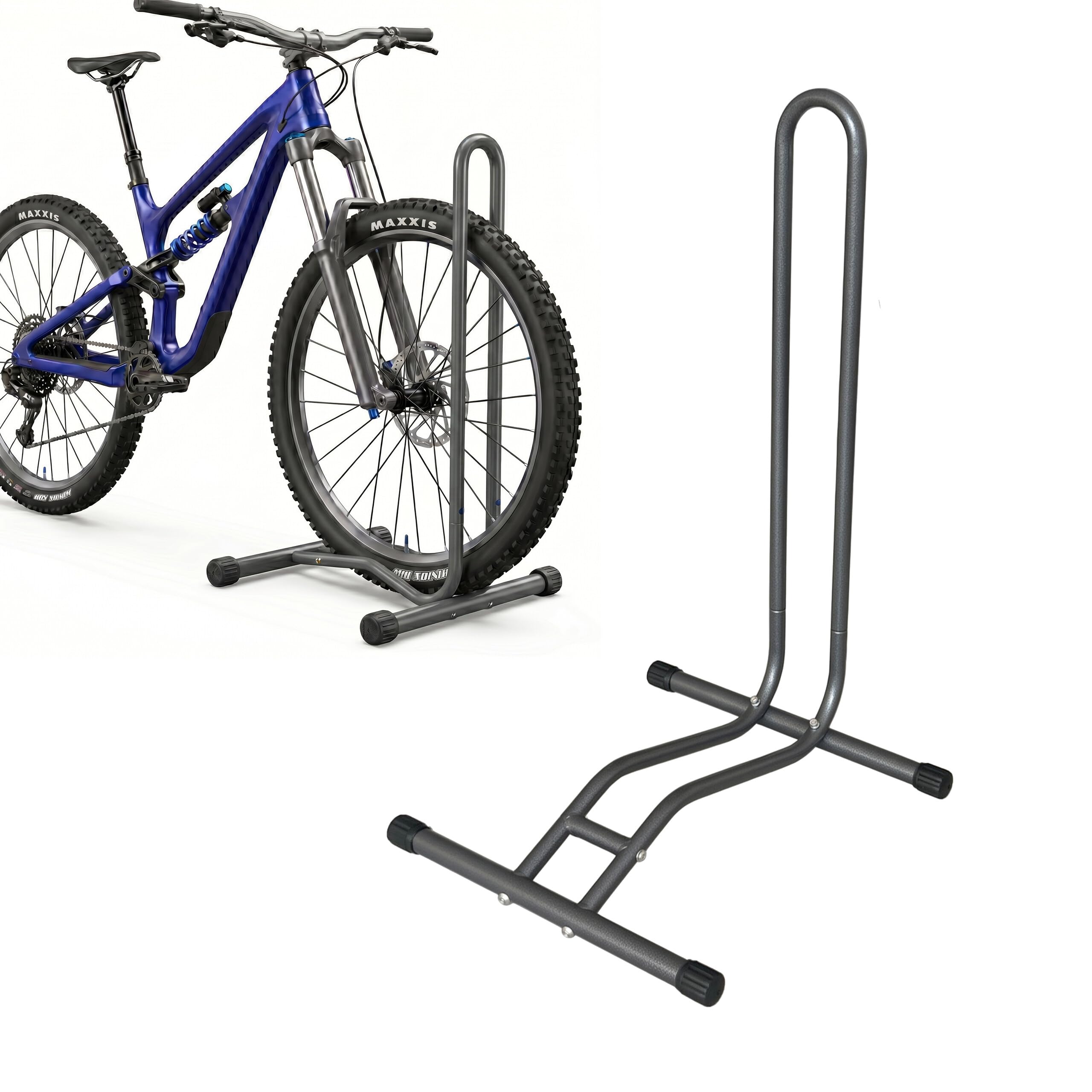 Soporte bicicleta Relaxdays 29", ancho neumático hasta 6,5 cm, delantero y trasero, suelo, 1 bici, antracita
