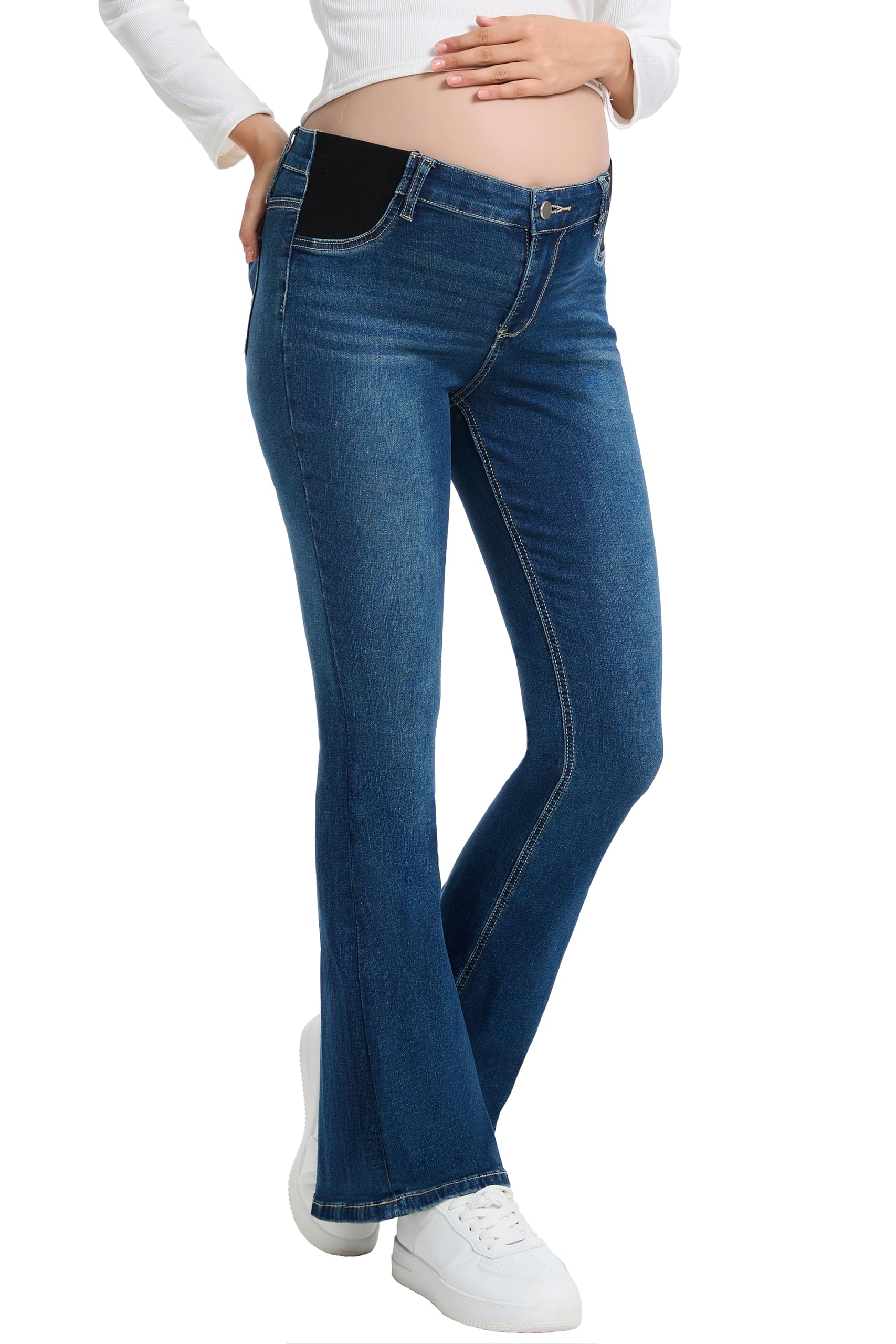 Jeans premaman da donna per gravidanza Bootcut jeans a vita medio alta svasato denim pantaloni premaman con tasche