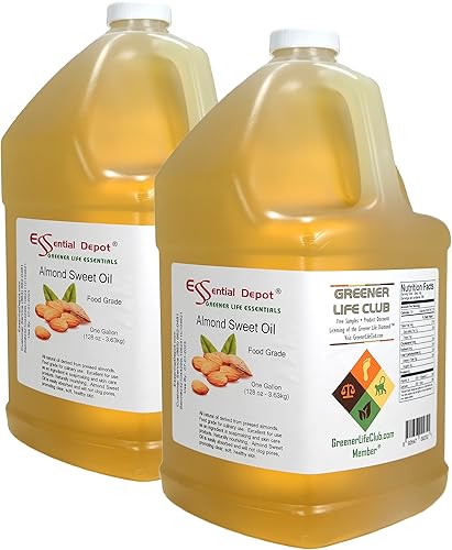 Aceite dulce de almendra  2 galones  128 onzas por recipiente  Contenedor de polietileno de alta densidad sellado de seguridad con tapa resellable