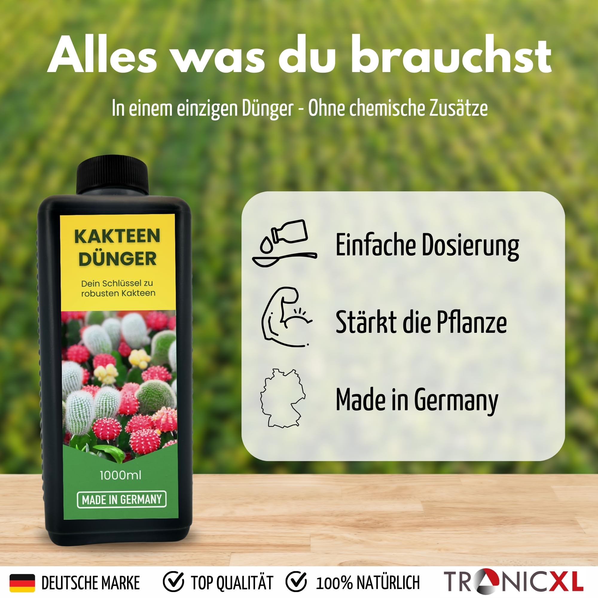 TronicXL Fertilizante concentrado para cactus, 5 L, fabricado en Alemania, abono universal para suculentas, cactus, suculentas, 5000 ml, 5 x 1 l, abono líquido