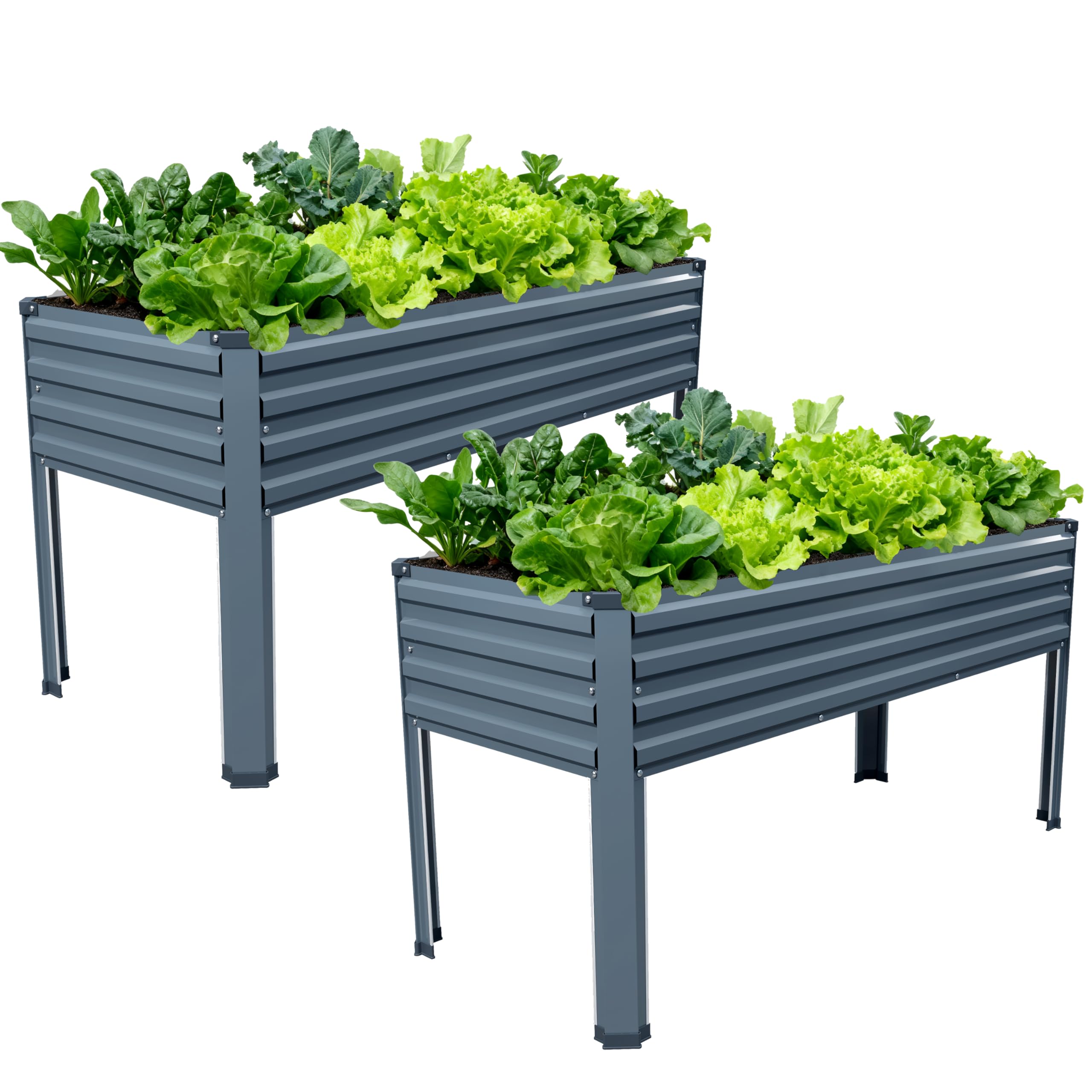 Vengarus Galvanized Raised Garden Bed Outdoor with Legs,48×18×30in Metal Elevated Raised Planter Box for Backyard, Patio, Balcony, 300lb Capacity,Grey(2PCS)