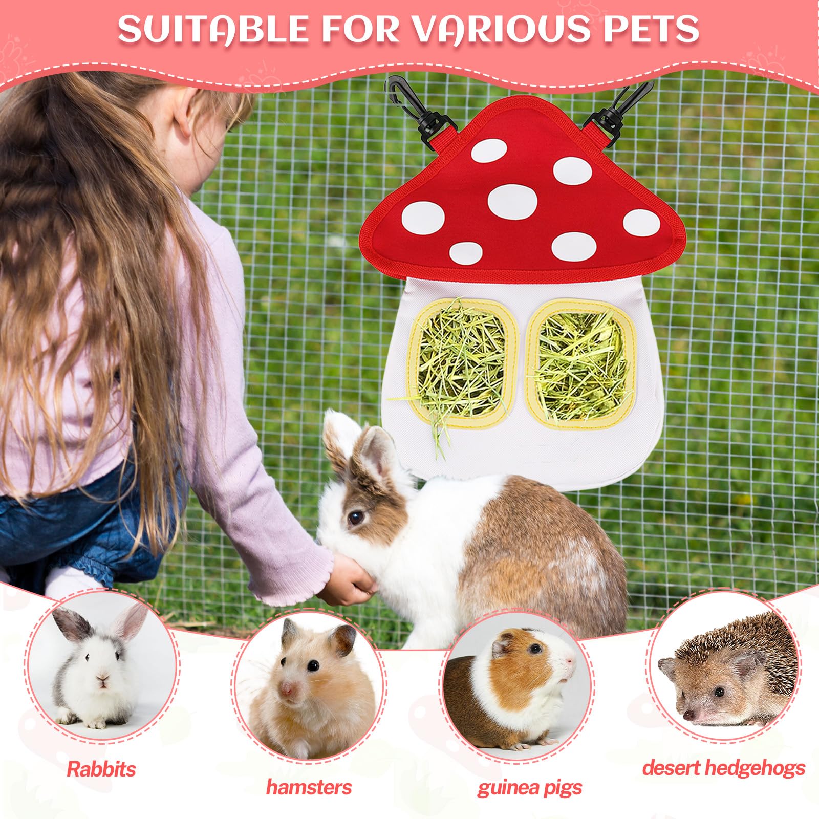 Râtelier à Foin Lapin, dellyy Sac Foin Lapin avec 2 Poutres, Mangeoire Cochon d'Inde, Foin Cochon d'Inde pour Hamster Chinchilla (Blanc, M)